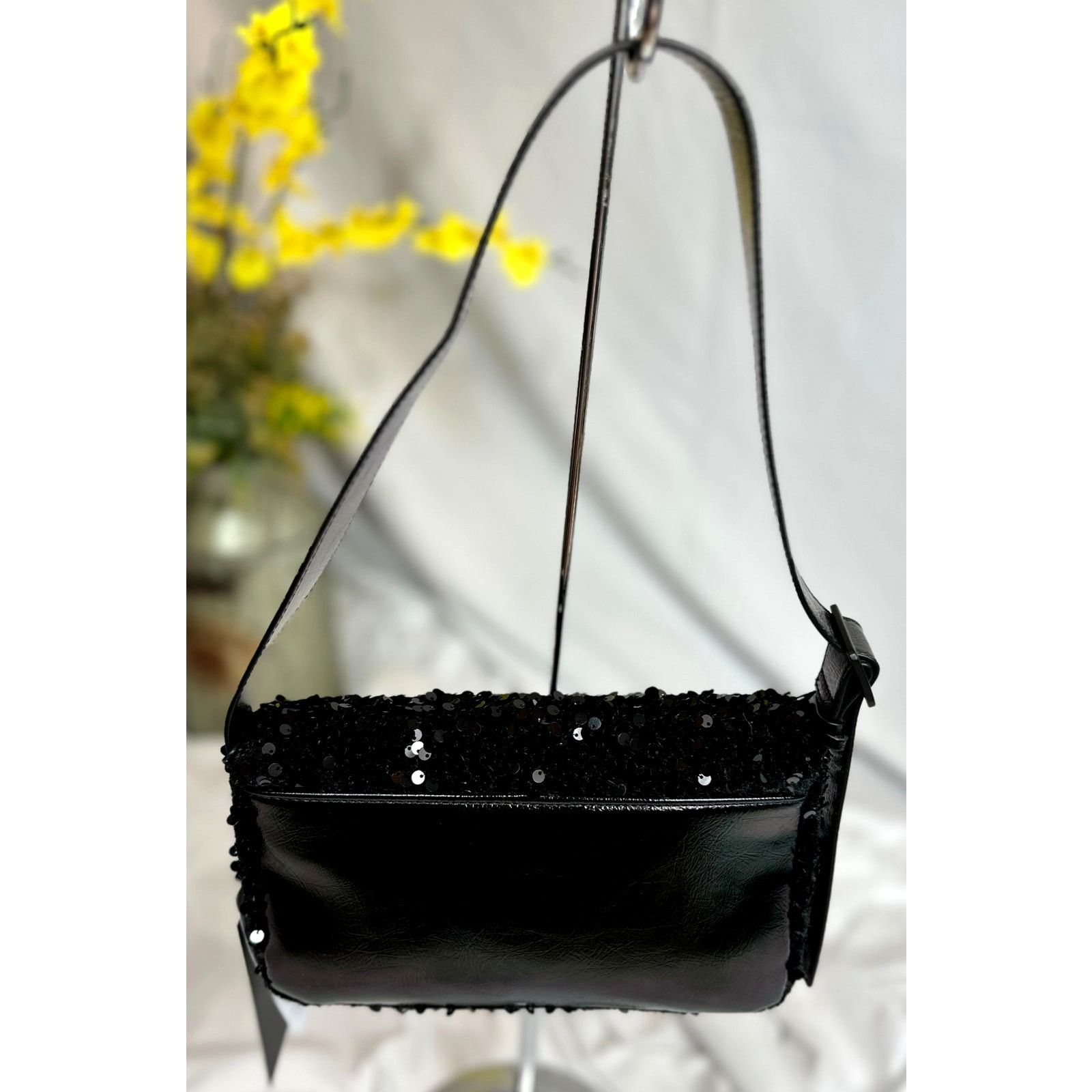 Nicole Miller Nicole Miller Sequined Shoulder Bag Adjustable Strap Black Size ONE SIZE - 8 Thumbnail