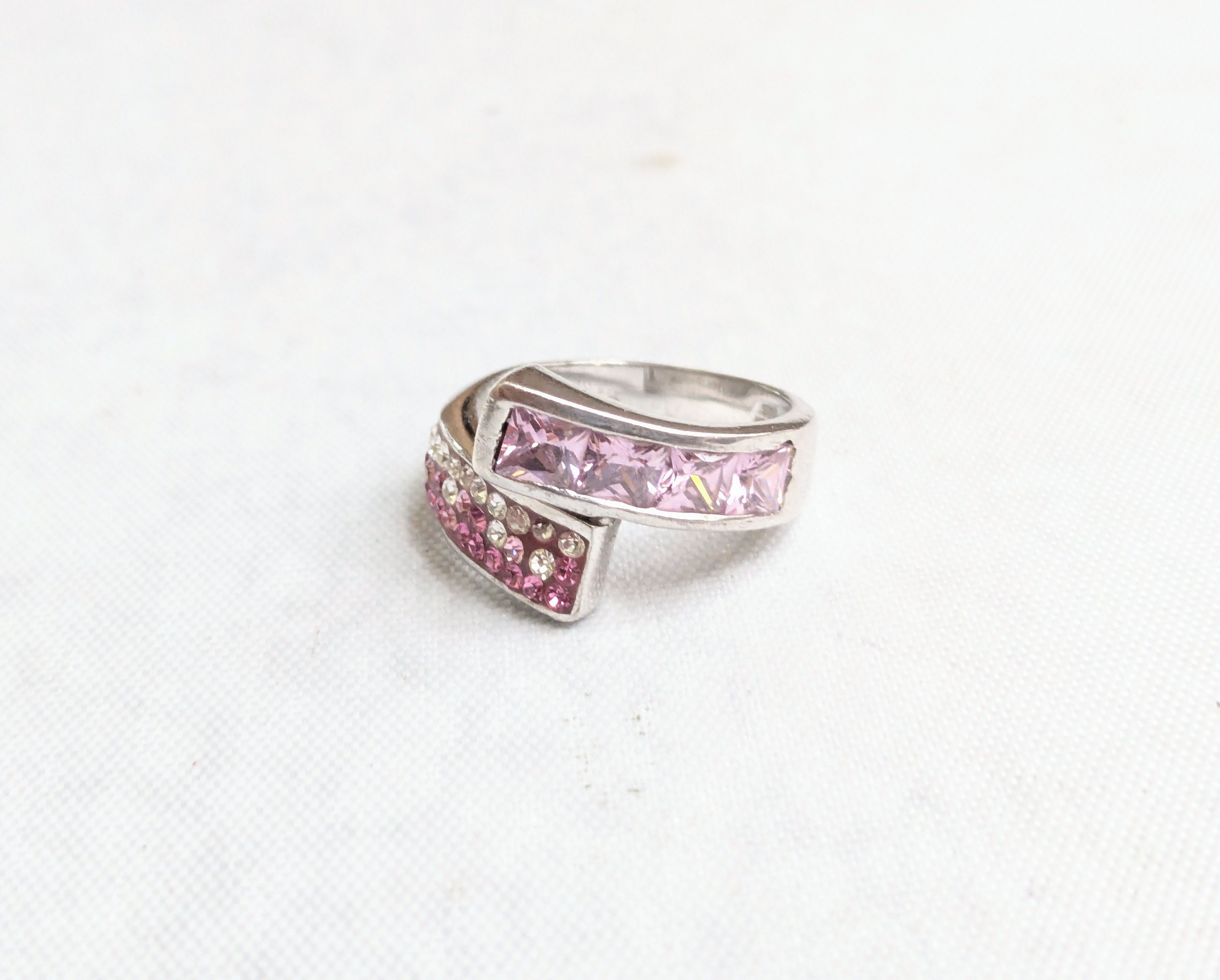 Jewelry Sterling Silver Ring 6.5 Pink Topaz CZ Bypass Size ONE SIZE - 1 Thumbnail