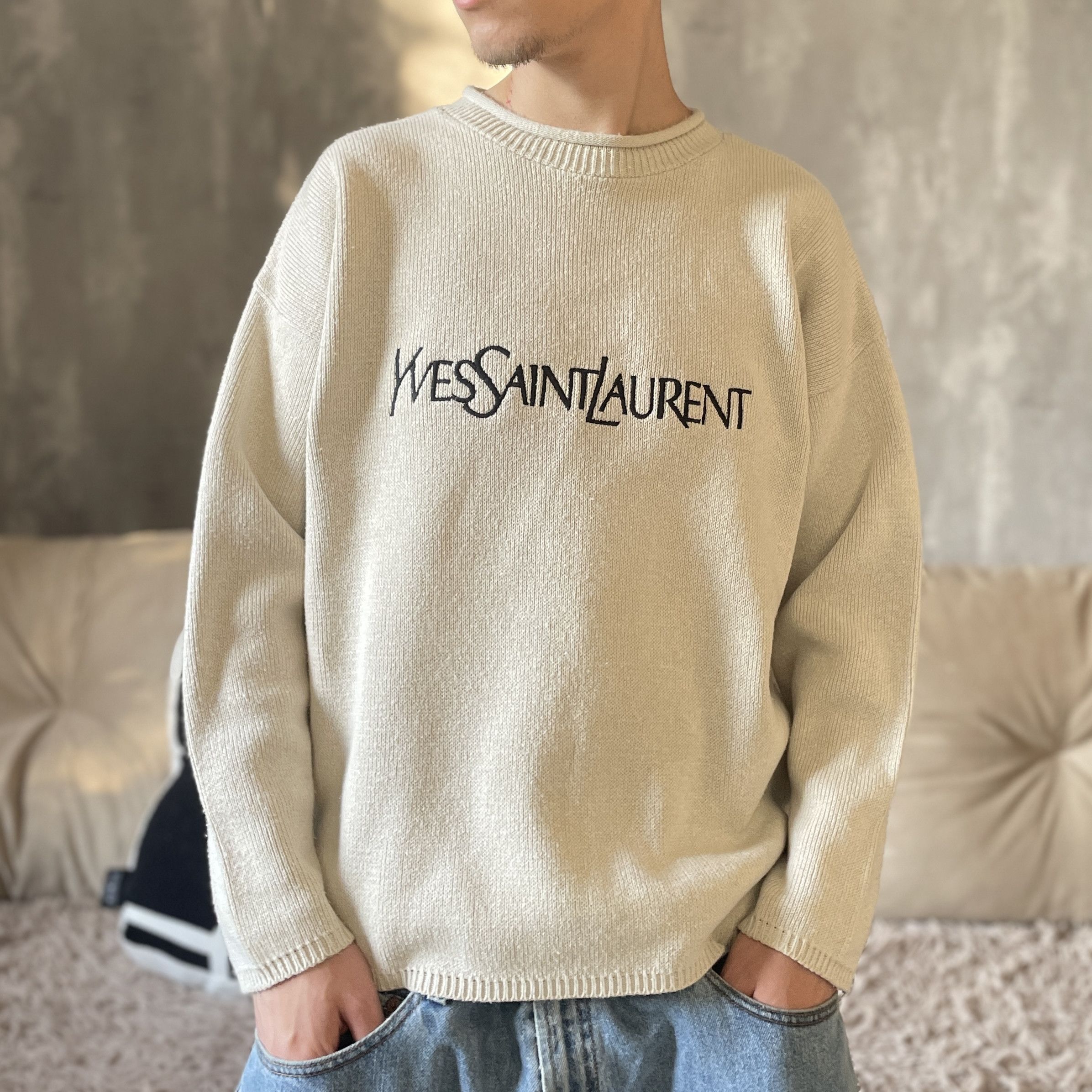 Mens Sweater Ysl Vintage Jumper Sweater Ysl Crewneck Vintage Saint