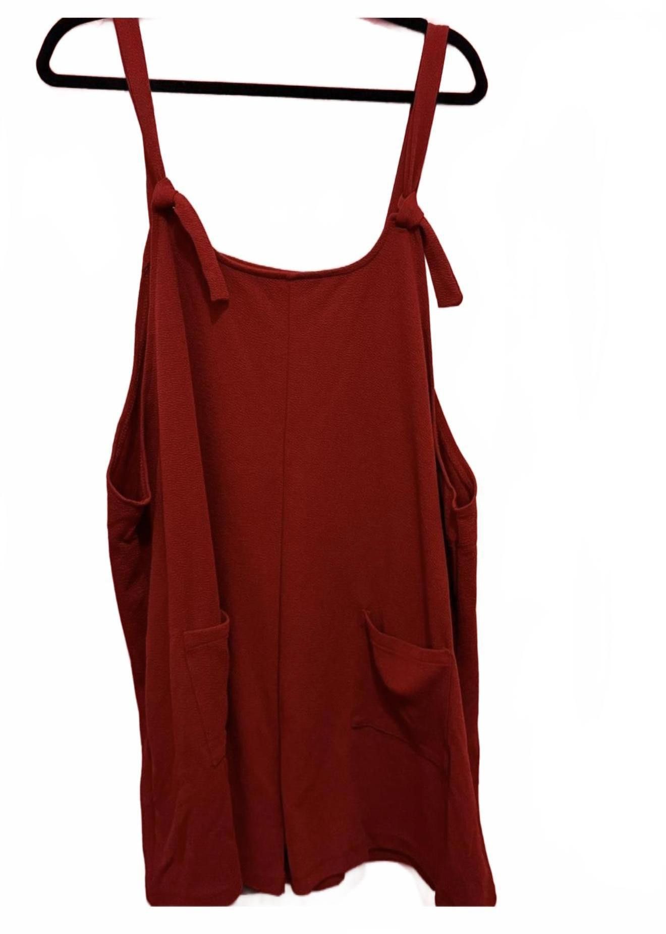 Designer Red Sleeveless Midi dress with Pockets Size 4XL / US 24-26 - 1 Thumbnail