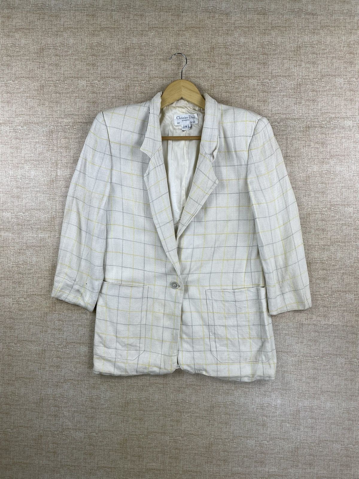 Christian Dior Monsieur × Vintage Vintage Christian Dior Separates White Plaid Blazer Jacket Size US S / EU 44-46 / 1 - 1 Thumbnail