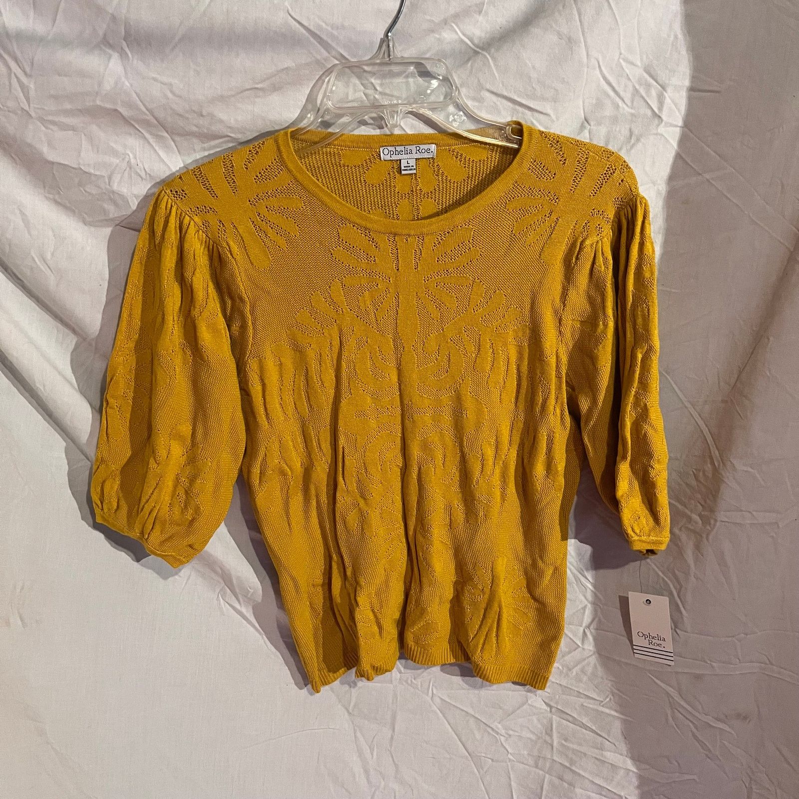 Other NWT Ophelia Roe Mustard colored Floral Knit Sweater Size L / US 10 / IT 46 - 4 Thumbnail