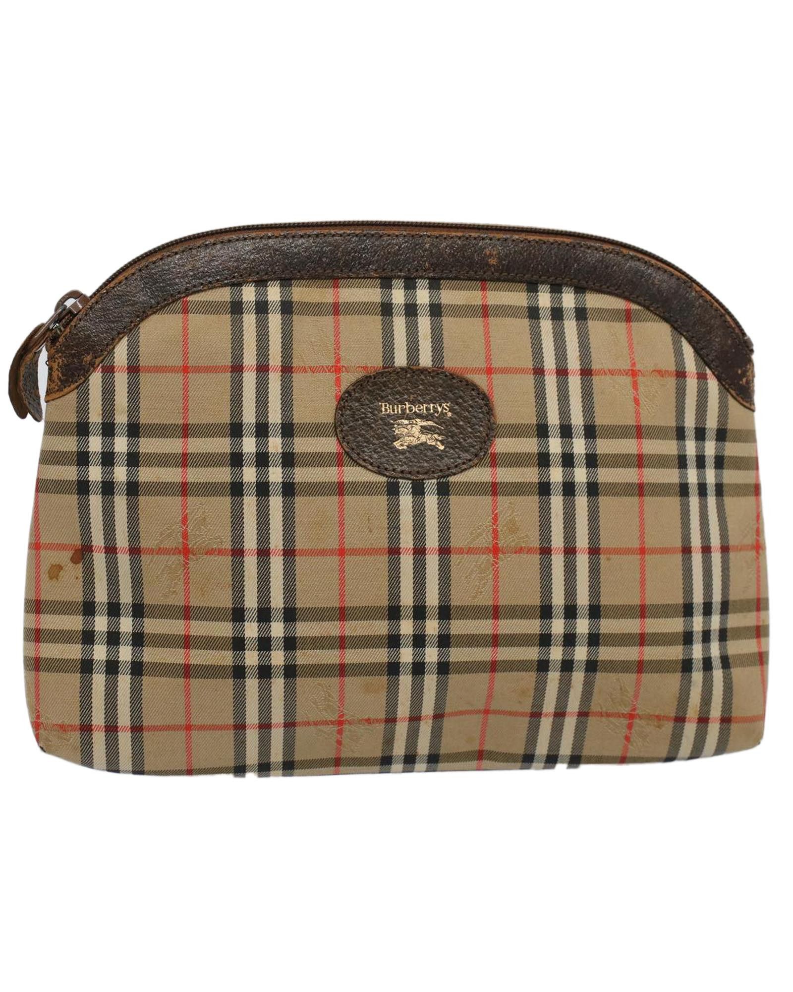 image of Burberry Beige Nylon Clutch Bag With Nova Check Pattern, Women's