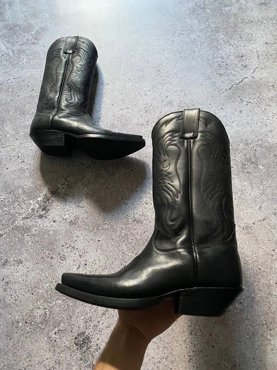 Leather VINTAGE 90s USA BLACK LEATHER WESTERN COWBOY BOOTS Size US 5.5 / EU 38 - 8 Thumbnail