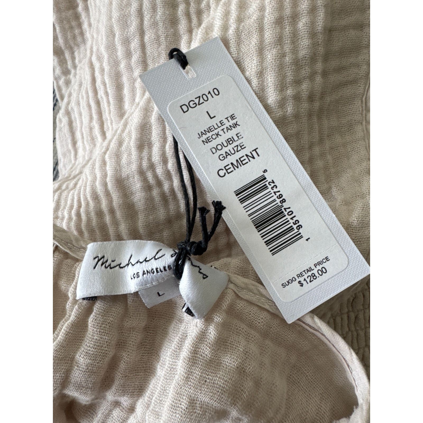 MICHAEL STARS Janelle Tie Neck Tank Cement Large NWT