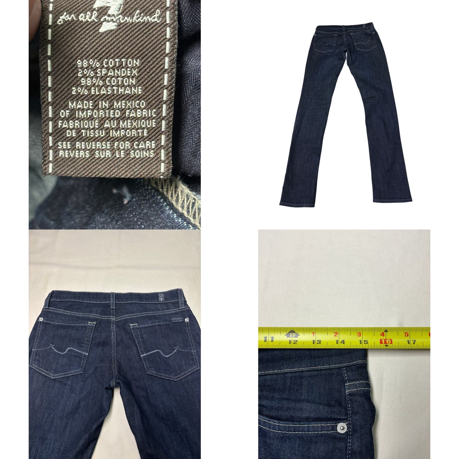7 For All Mankind 7 For All Mankind Roxanne Slim Fit Jeans Womens 27X33 Indigo Dark Wash Stretch Denim 5-Pocket Modern Slim Size 27" / US 4 / IT 40 - 8 Thumbnail