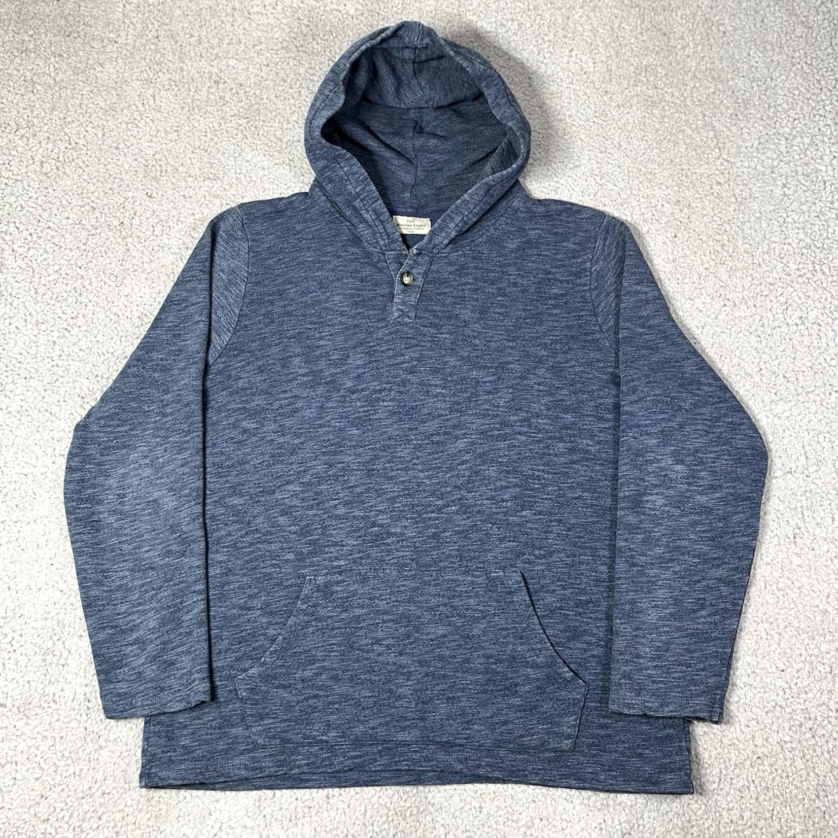 Marine Layer Marine Layer Hoodie Mens L Blue Pullover Beach Surf Sweatshirt Terry Button Hoodie Men L Blue Contact Logo All Seasons Pockets Size US L / EU 52-54 / 3 - 7 Thumbnail