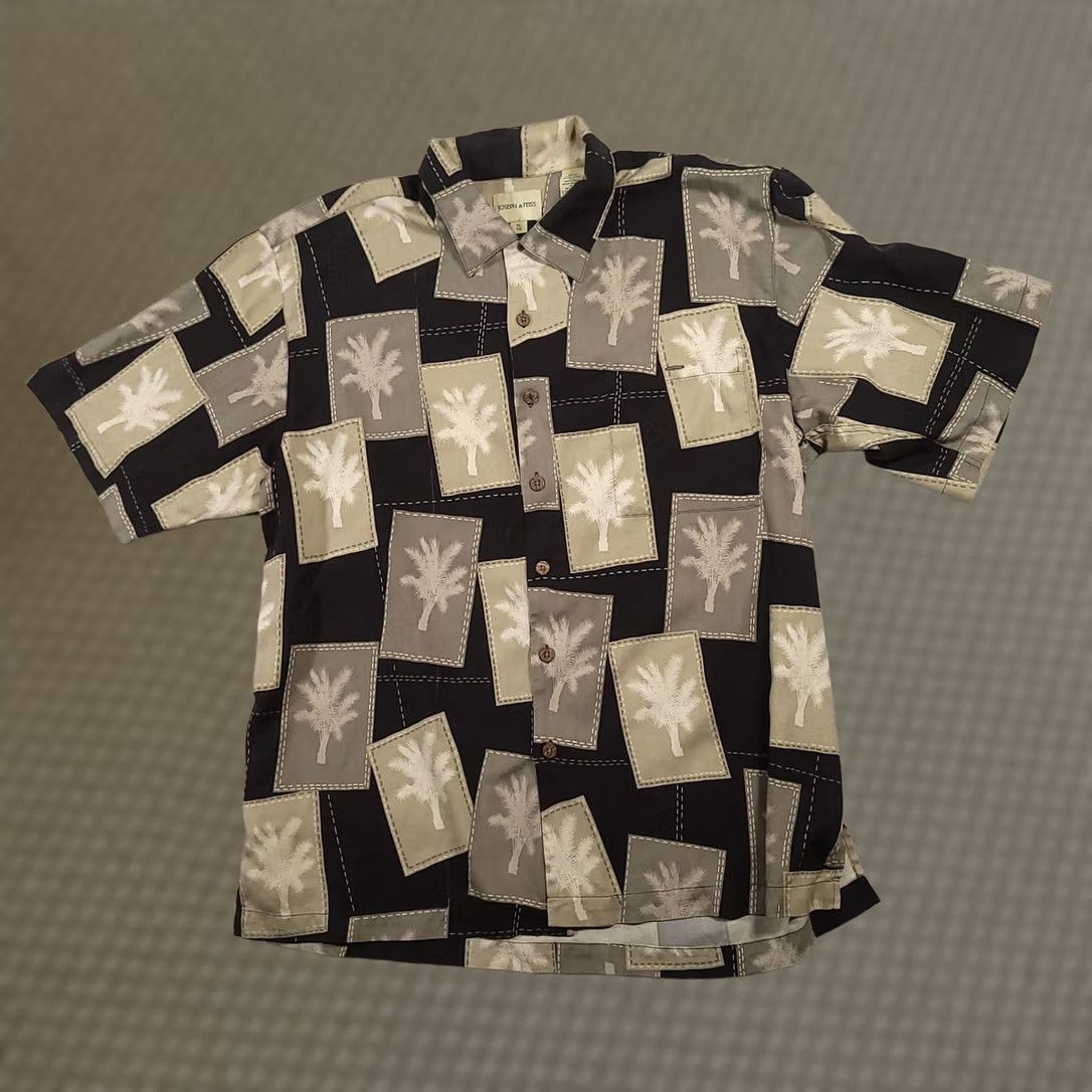 Joseph VINTAGE Joseph & Feiss Shirt Mens XL Black Gray Silk Palm Tree Hawaiian Camp Button Up Size US XL / EU 56 / 4 - 1 Thumbnail