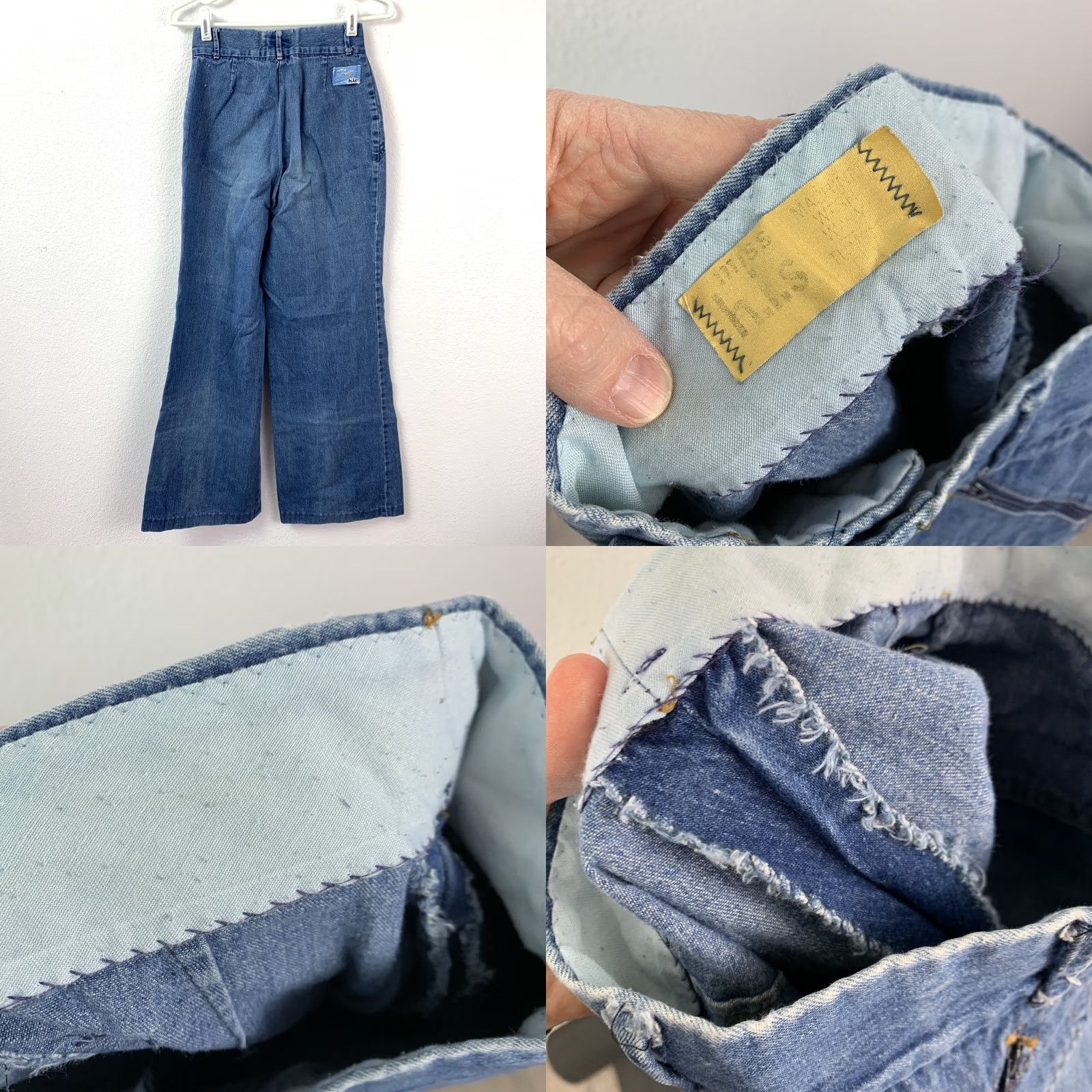 Vintage VINTAGE H.I.S Jeans Women Wide-Leg Denim Zipper Pockets 25in waist Distressed 70s Retro Blue Women Mens Girls Size 26" / US 2 / IT 38 - 8 Thumbnail