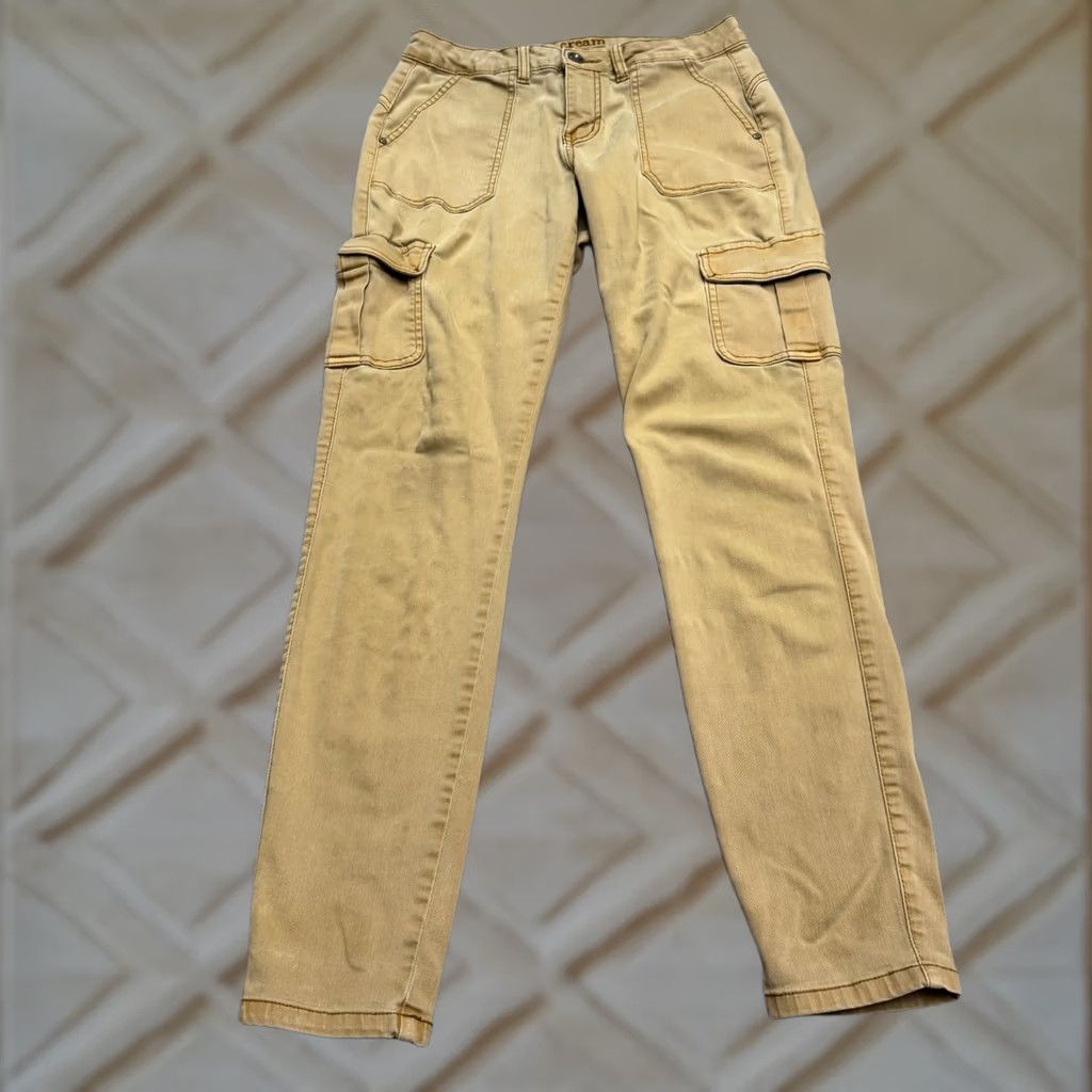 Vintage Cream Jeans Womens Skinny Cargo Denim 27 Tan Brown High Rise Stretch Pocket City Streetwear Vintage No Size 27" / US 4 / IT 40 - 1 Thumbnail