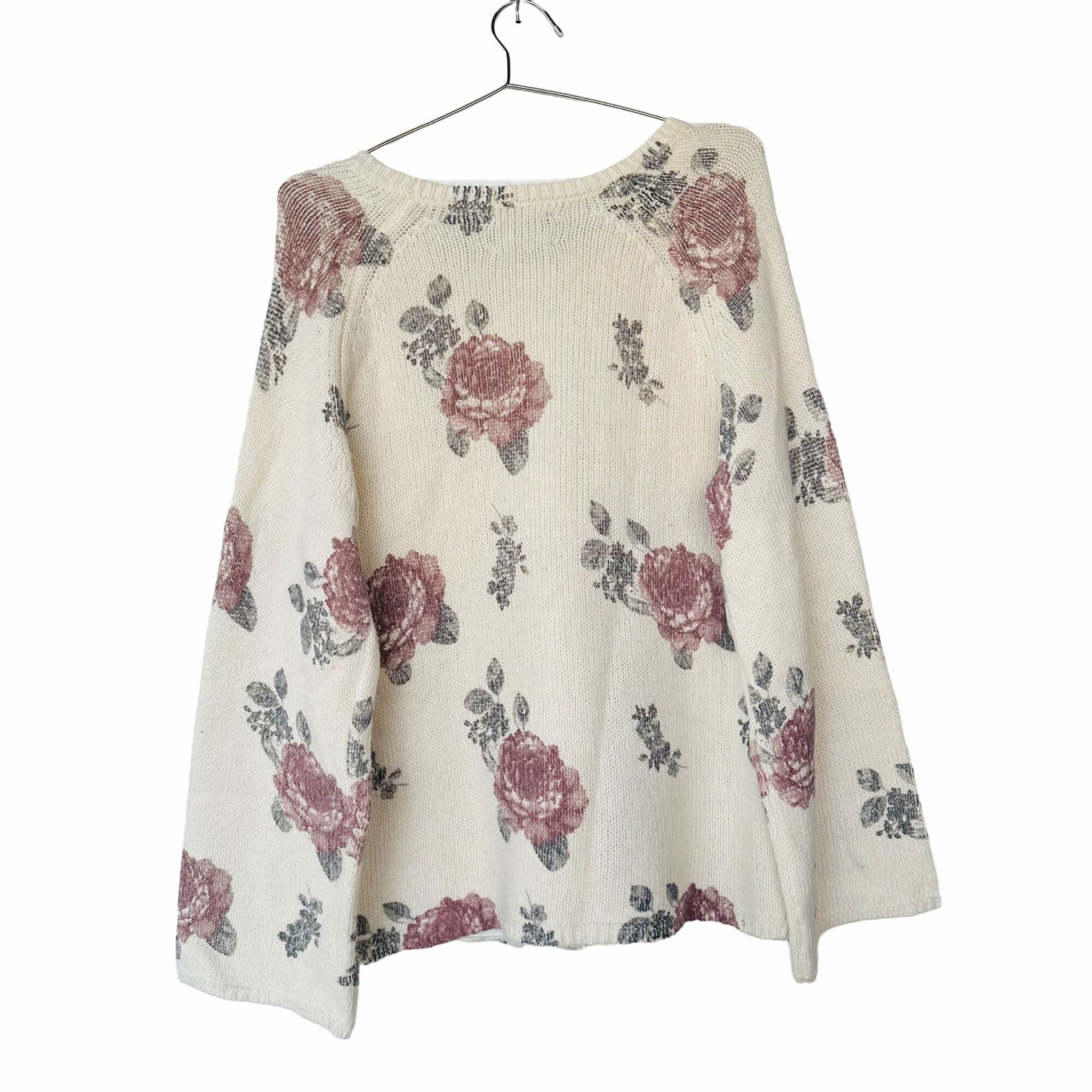 Lucky Brand ❤️LUCKY BRAND XL Women's Rose Floral Pullover Sweater Scoop Size XL / US 12-14 / IT 48-50 - 3 Thumbnail
