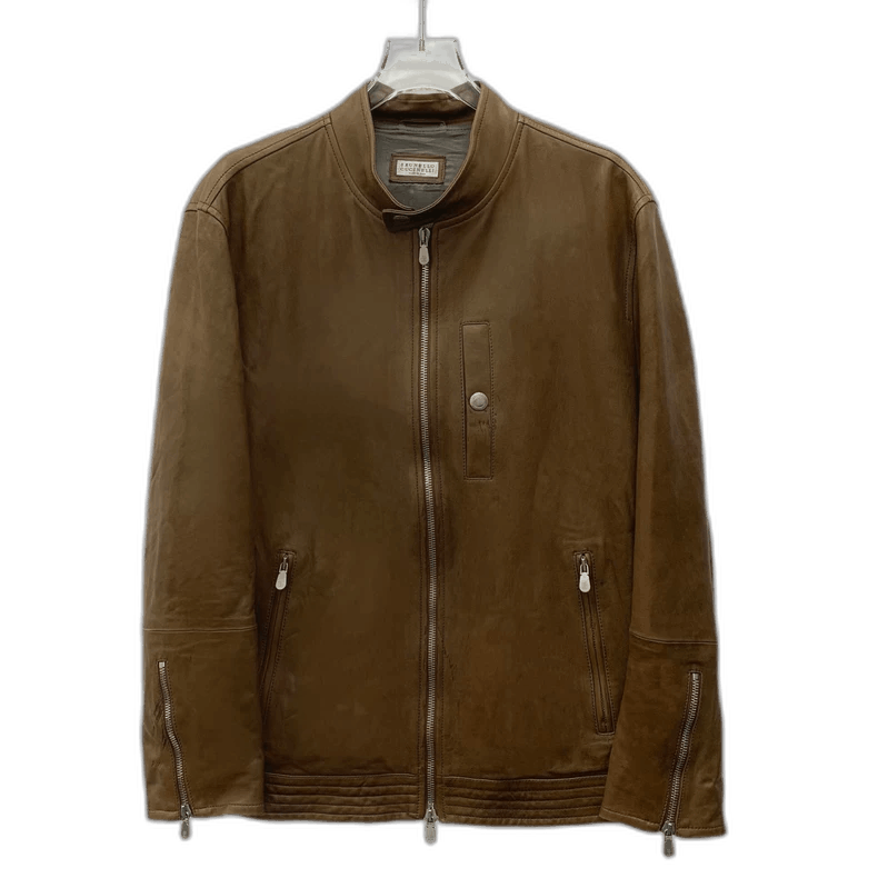 Brunello Cucinelli Brunello Cucinelli Brown Leather Zip Jacket Size US M / EU 48-50 / 2 - 1 Thumbnail