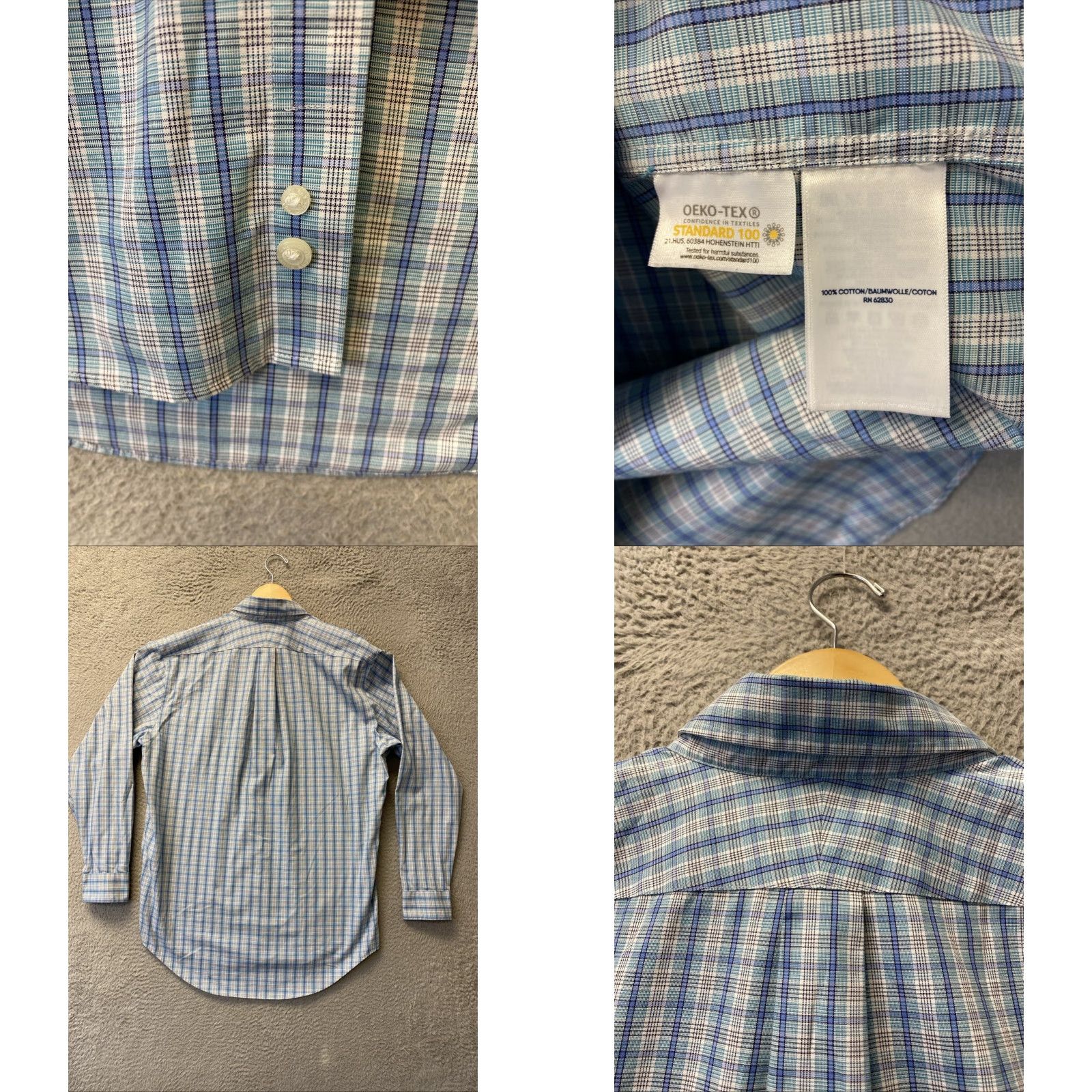 Lands' End Lands' End Shirt Button-Down Mens 16.5 Turquoise Plaid Long Sleeve Classic Trim Fit Size US XL / EU 56 / 4 - 8 Thumbnail