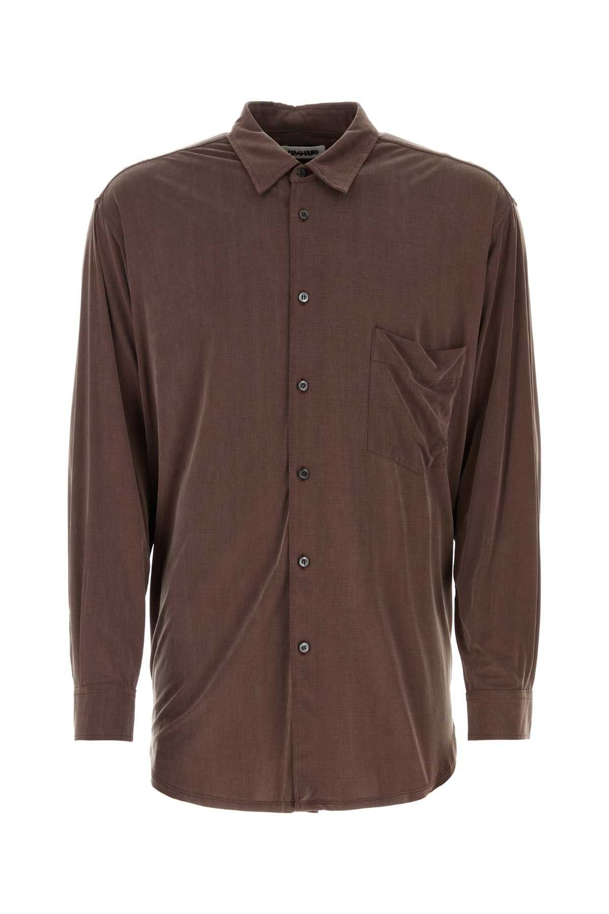 image of Magliano Chocolate Stretch Cupro Liquid Shirt in Brown, Men's (Size Medium)