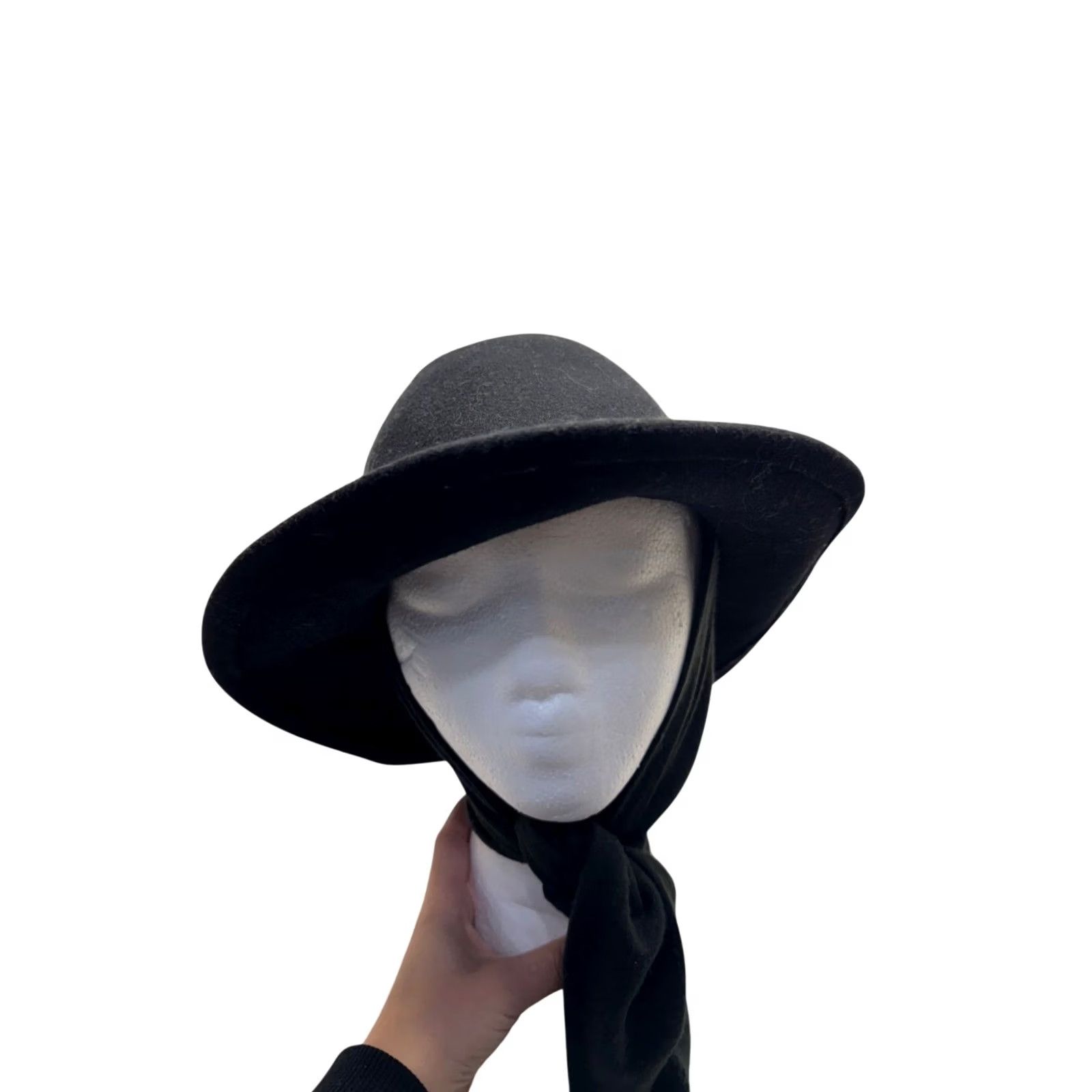 Vintage VINTAGE Street Smart Betmar Black Wool Hat With Scarf Accent Ladies Womens One Size Black Wool Hat Size ONE SIZE - 2 Thumbnail