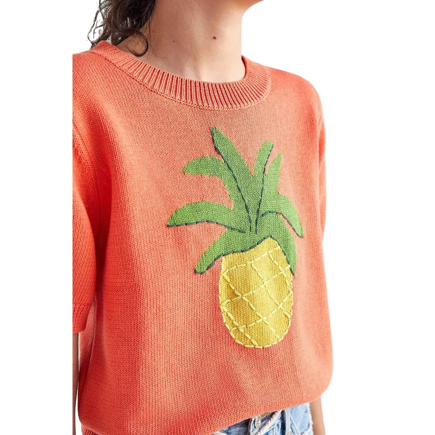 Anthropologie Callahan Pineapple Embroidered Sweater Tee Size XS / US 0-2 / IT 36-38 - 8 Thumbnail
