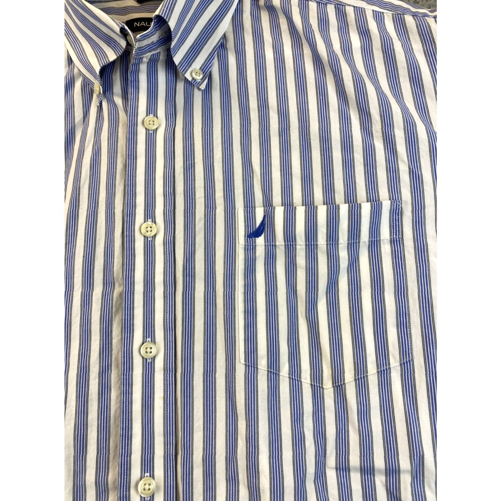 Nautica VINTAGE Nautica Dress Shirt Button-Down Striped Blue XL Men’s Shirt - Long Sleeve, Collared, Regular Fit Size 46R - 2 Thumbnail