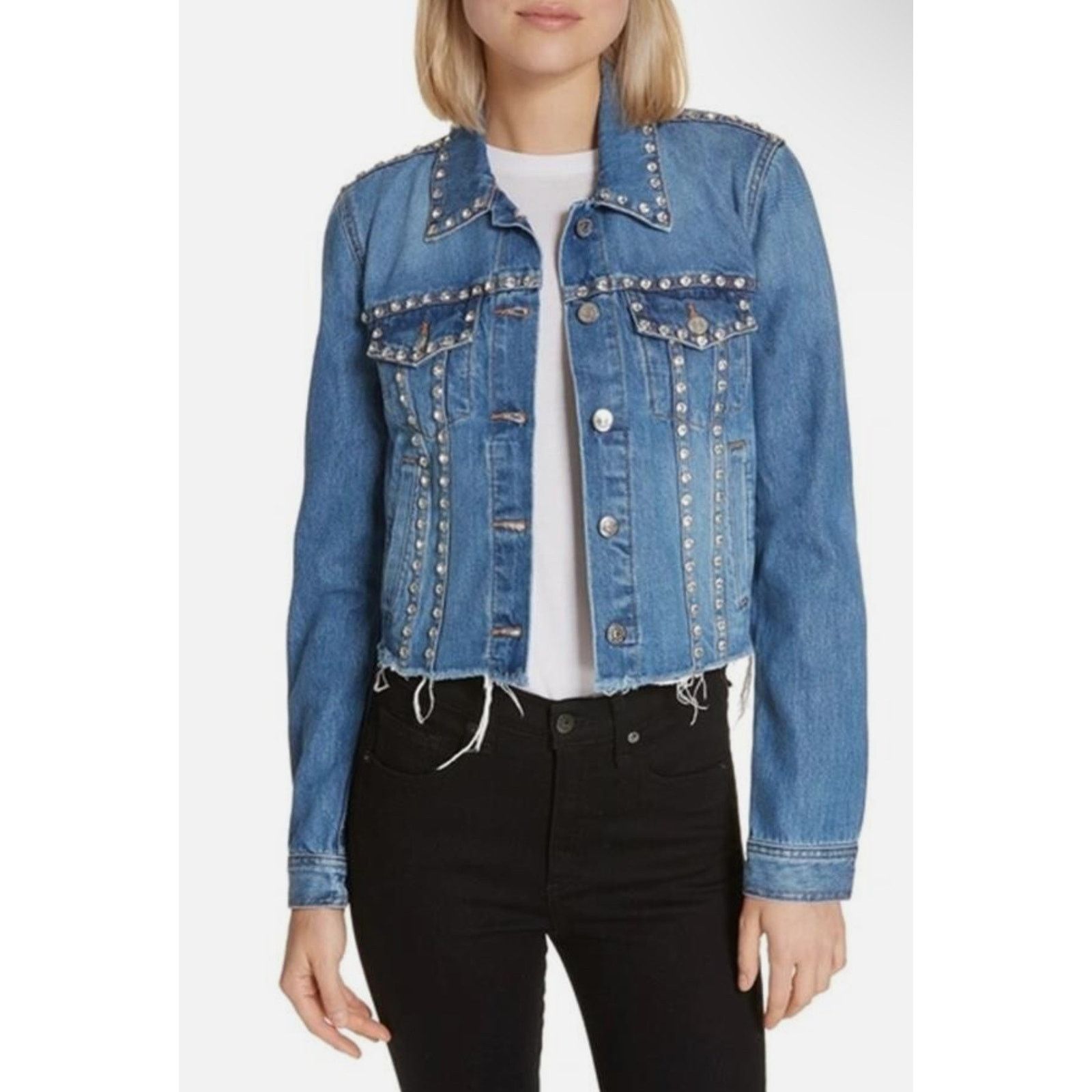 Veronica Beard ❣️RTP $500❣️ Veronica Beard Denim Rhinestones Jeans Jacket Size XS / US 0-2 / IT 36-38 - 4 Thumbnail