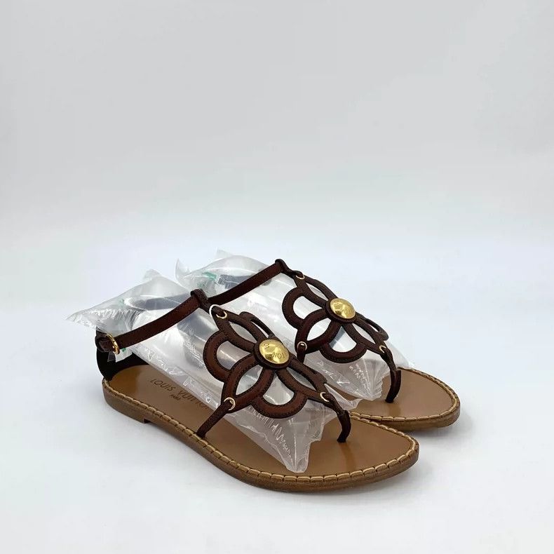 Louis Vuitton Louis Vuitton Brown Cutout Strap Flat Sandals Size US 5 / IT 35 - 2 Thumbnail