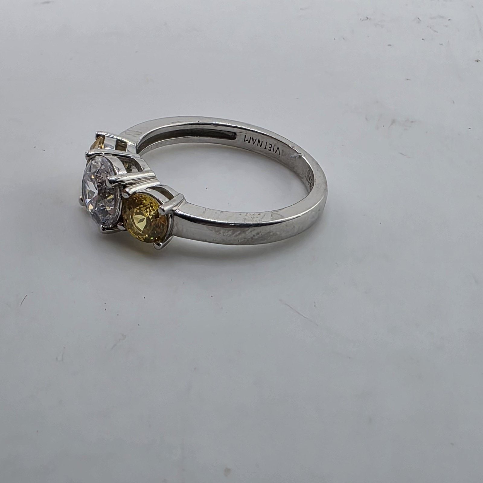 Other 925 Sterling Silver CZ Three Stone Ring 8.75 Clear Yellow Size ONE SIZE - 8 Thumbnail