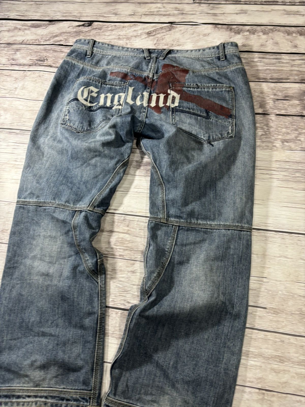 Japanese Brand Vintage Baggy Rap sk8 Jnco Style Washed ENGLAND Jeans y2k Size US 34 / EU 50 - 7 Thumbnail