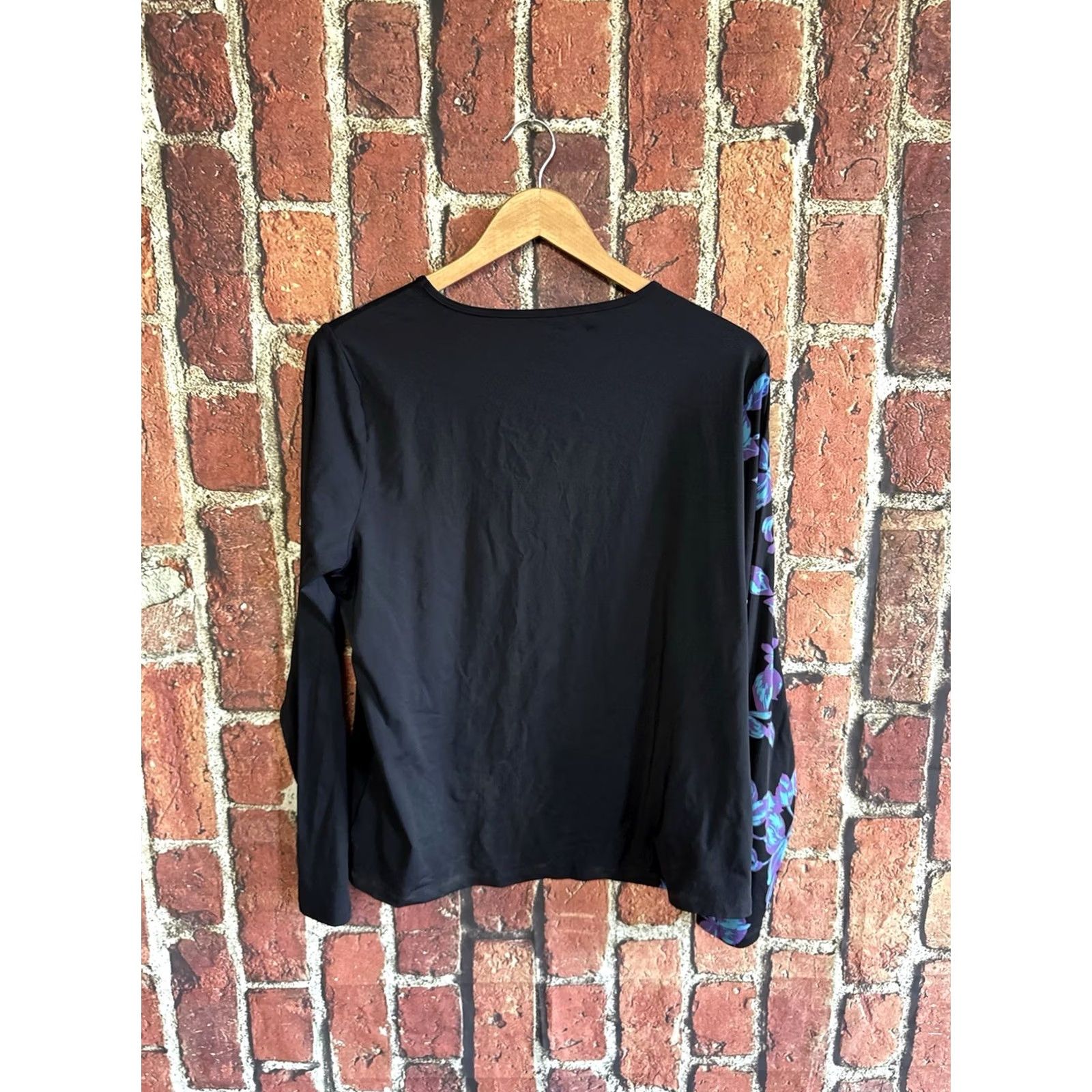 Lands' End Lands' End Womens Black Floral Print Long Sleeve Shirt Size 0 Long Size XS / US 0-2 / IT 36-38 - 2 Thumbnail