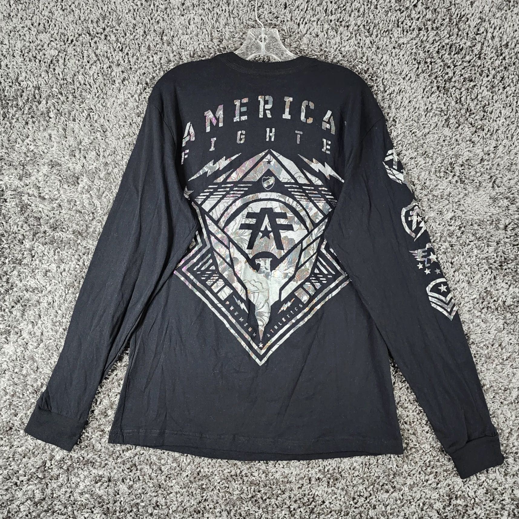 Vintage American Fighter Shirt Mens Long Sleeve Wardell T-Shirt L Black Size US L / EU 52-54 / 3 - 6 Thumbnail
