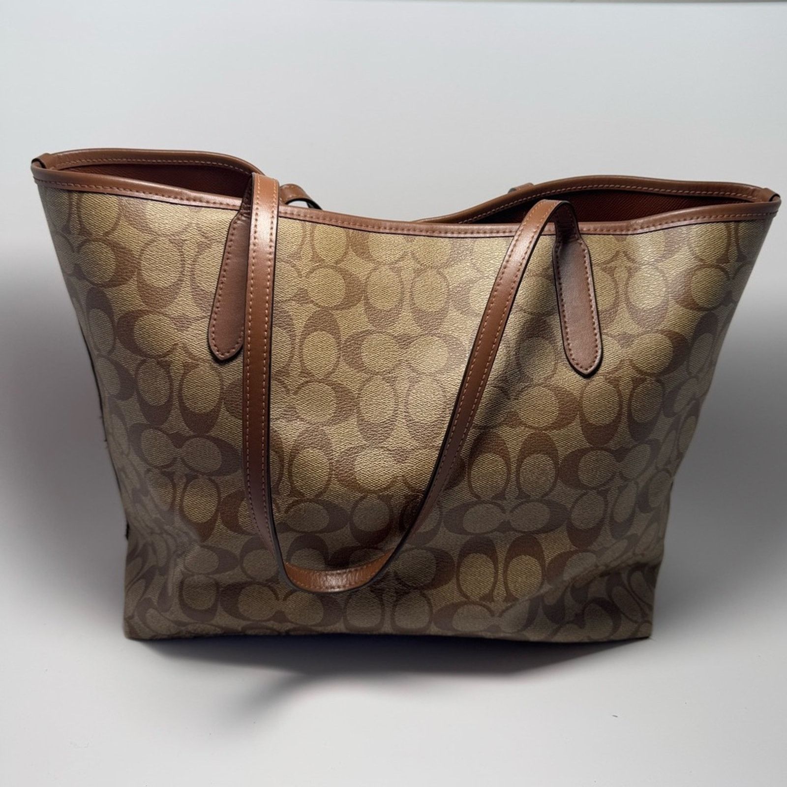 Coach Coach City Tote Brown Monogram Canvas Leather Tote #5696 Size ONE SIZE - 4 Thumbnail