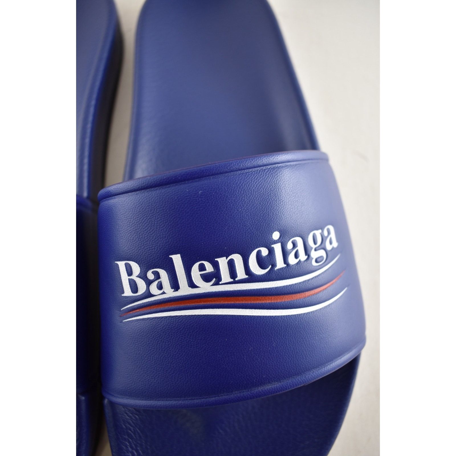 Balenciaga Balenciaga Blue Leather Campaign Logo Slide Sandal 44 11 Size US 11 / EU 44 - 8 Thumbnail