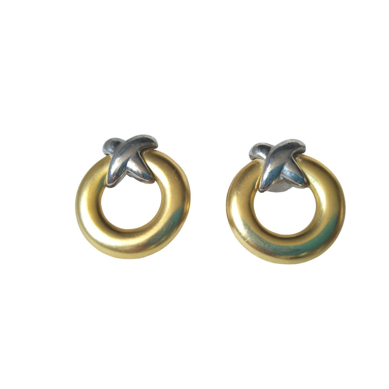 The Unbranded Brand Vintage XO Gold & Silver Plated Hoop Circle Earrings Screw Size ONE SIZE - 1 Preview