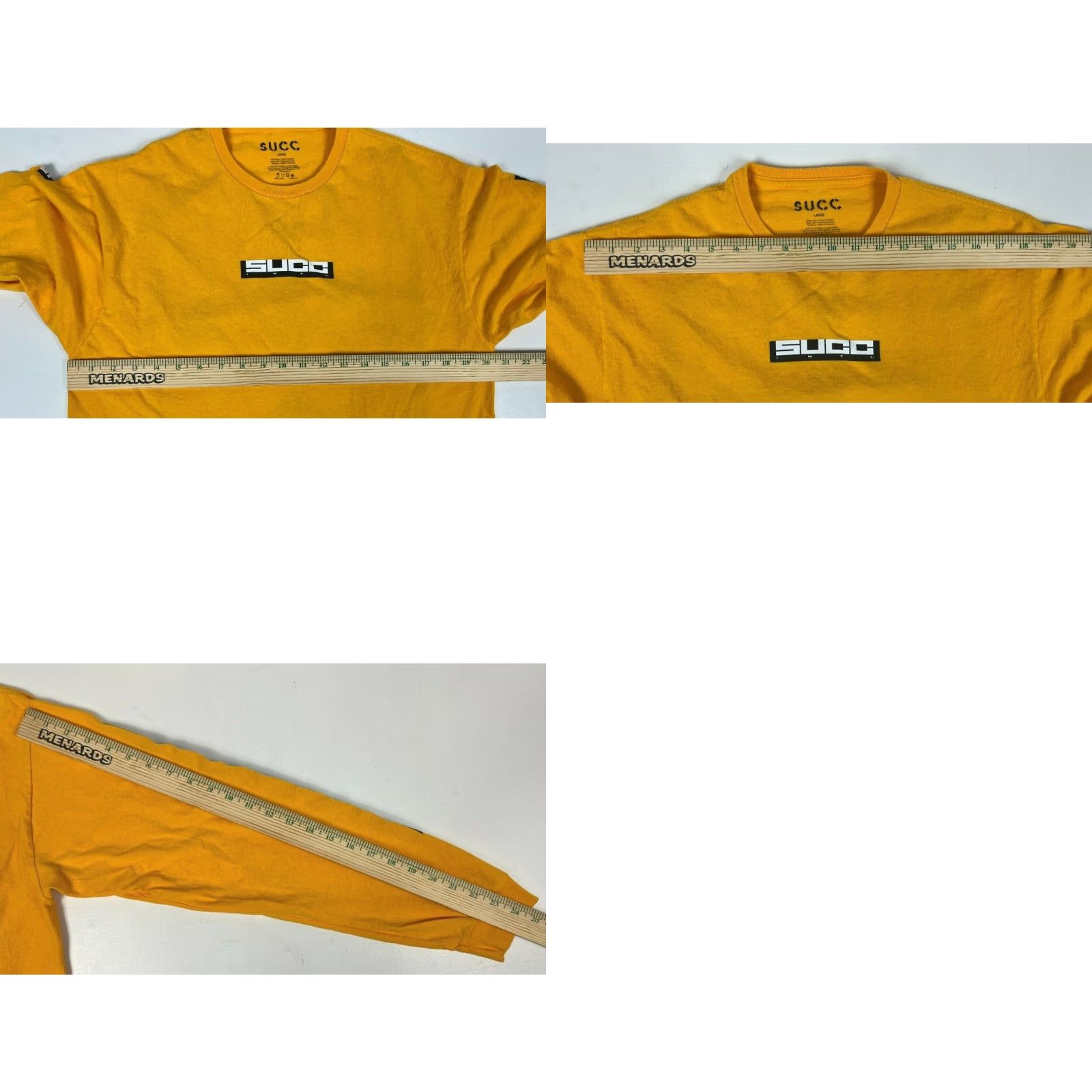 Vintage Succ International Men T-Shirt Long Sleeve Crew Neck Mustard Yellow 100% Cotton Double-Sided Graphic Sz L Size US L / EU 52-54 / 3 - 8 Thumbnail