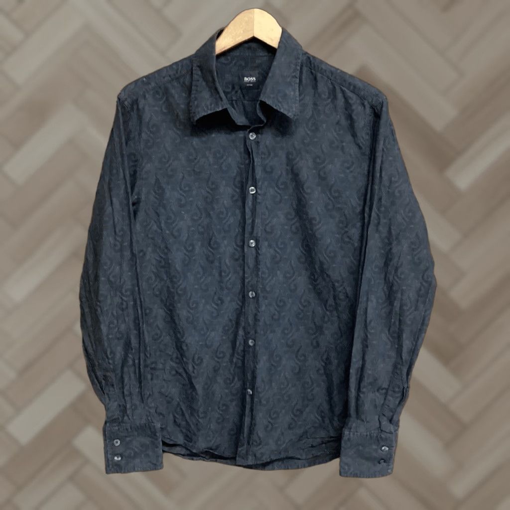 Hugo Boss HUGO BOSS Mens Dark Gray Fitted Long Sleeve Button Size Large Floral Pattern Shirt Size US L / EU 52-54 / 3 - 1 Thumbnail