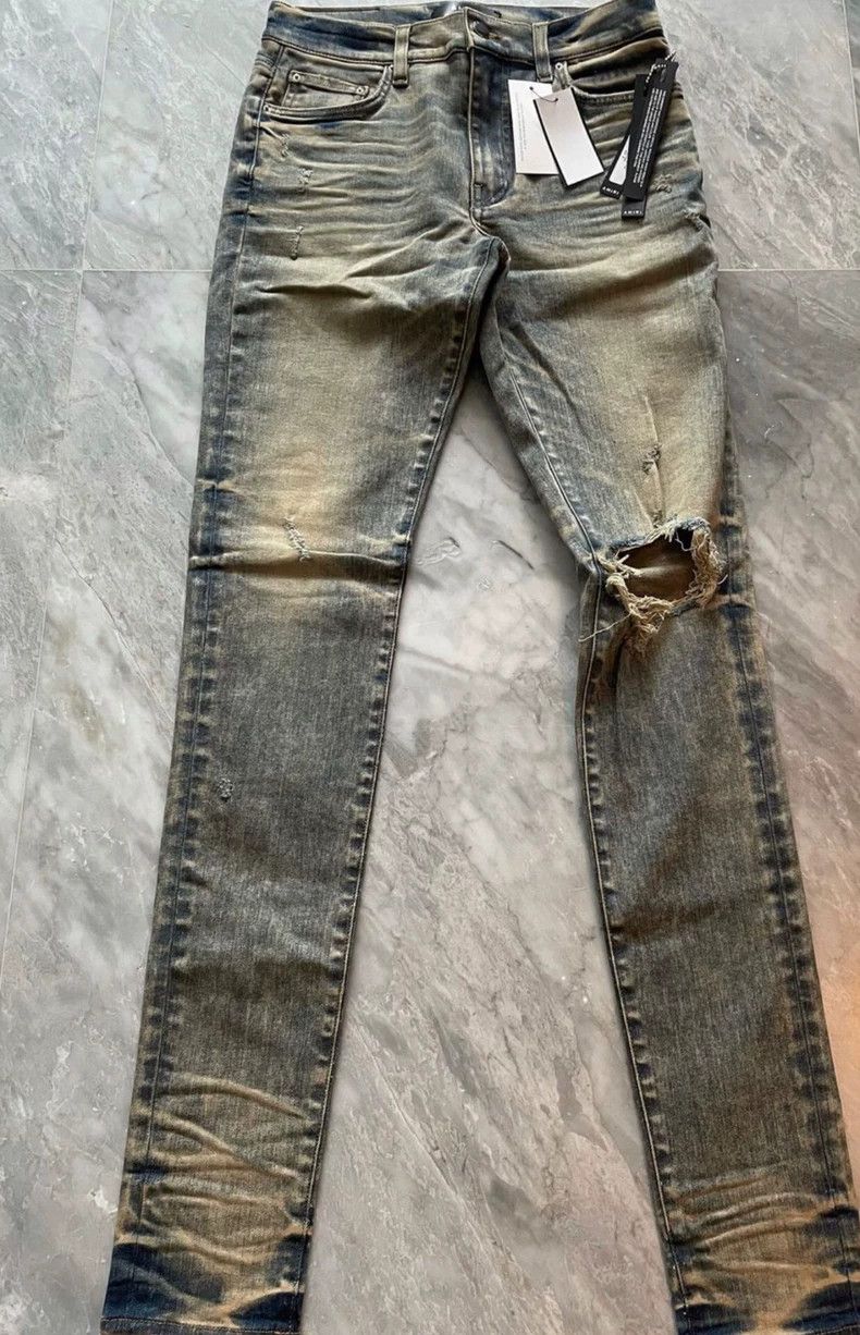 Amiri Amiri Yellow mud washed single ripped jeans Size US 30 / EU 46 - 1 Thumbnail