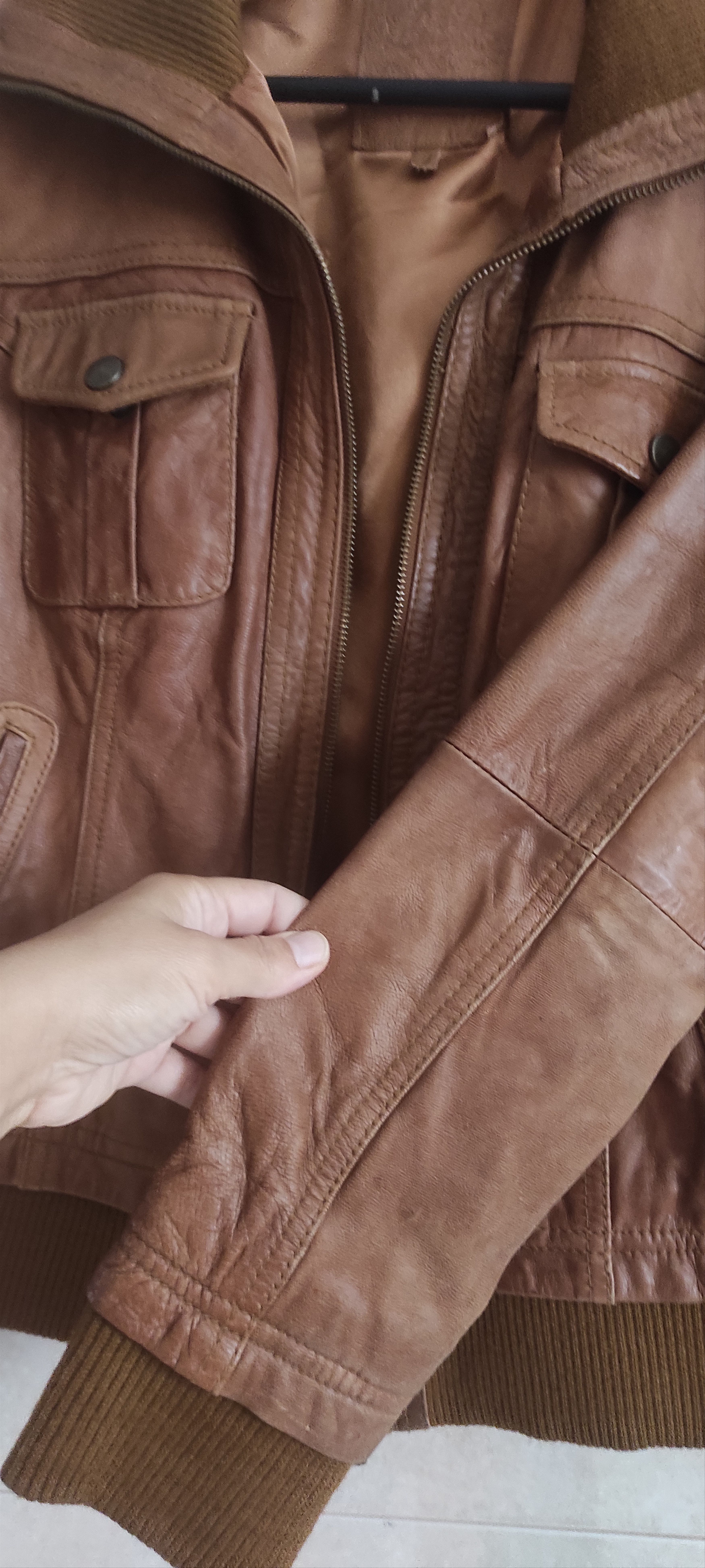 Stradivarius Stradivarius Tan Genuine Leather Motocycle Biker Jacket Size M / US 6-8 / IT 42-44 - 7 Thumbnail