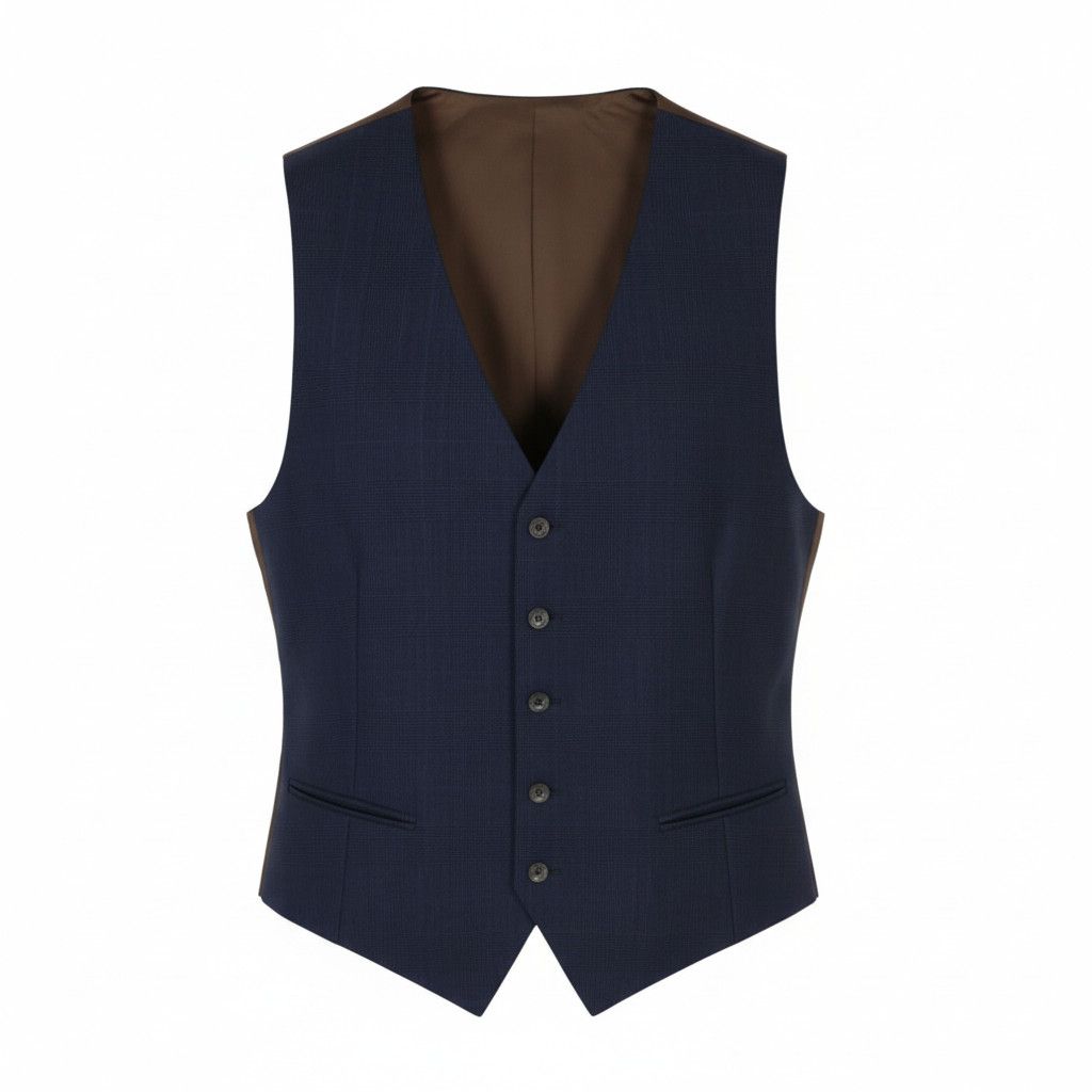 Suitsupply UK44R Blue Wool Plaid Button-Up Waistcoat 89055 Size 44R - 1 Thumbnail
