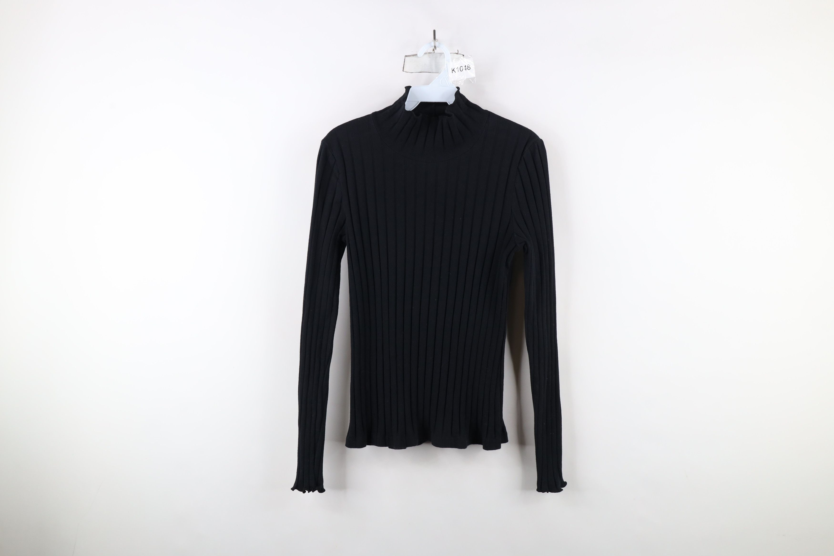 Madewell × Vintage Madewell Blank Ruffled Ribbed Knit Turtleneck T-Shirt Black Size M / US 6-8 / IT 42-44 - 1 Thumbnail