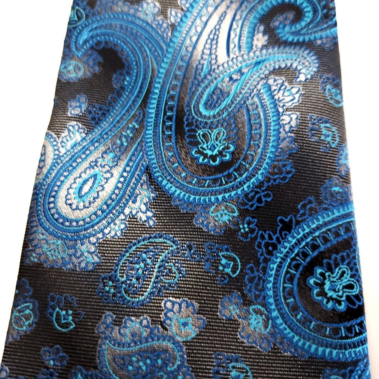 Alexander Julian Alexander Julian Colours Polyester Gray Teal Paisley Tie Size ONE SIZE - 2 Thumbnail