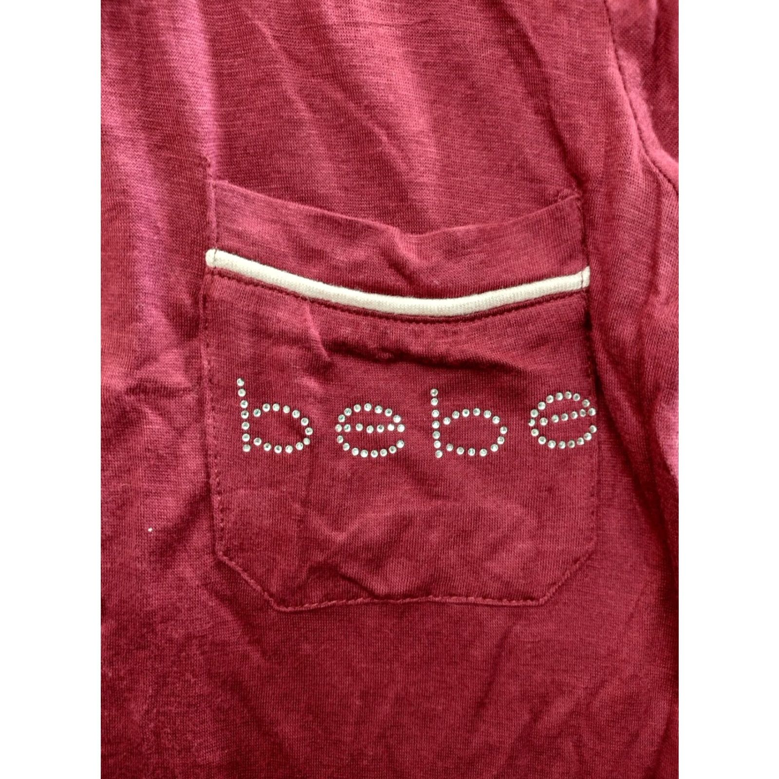 Bebe Bebe Womens Pajama Top - Red Button Shirt Sleeve Sleepwear M - V-Neck, Blended Fabric, White Trim - Classic Sleepwear Top (Adult) Size M / US 6-8 / IT 42-44 - 6 Thumbnail