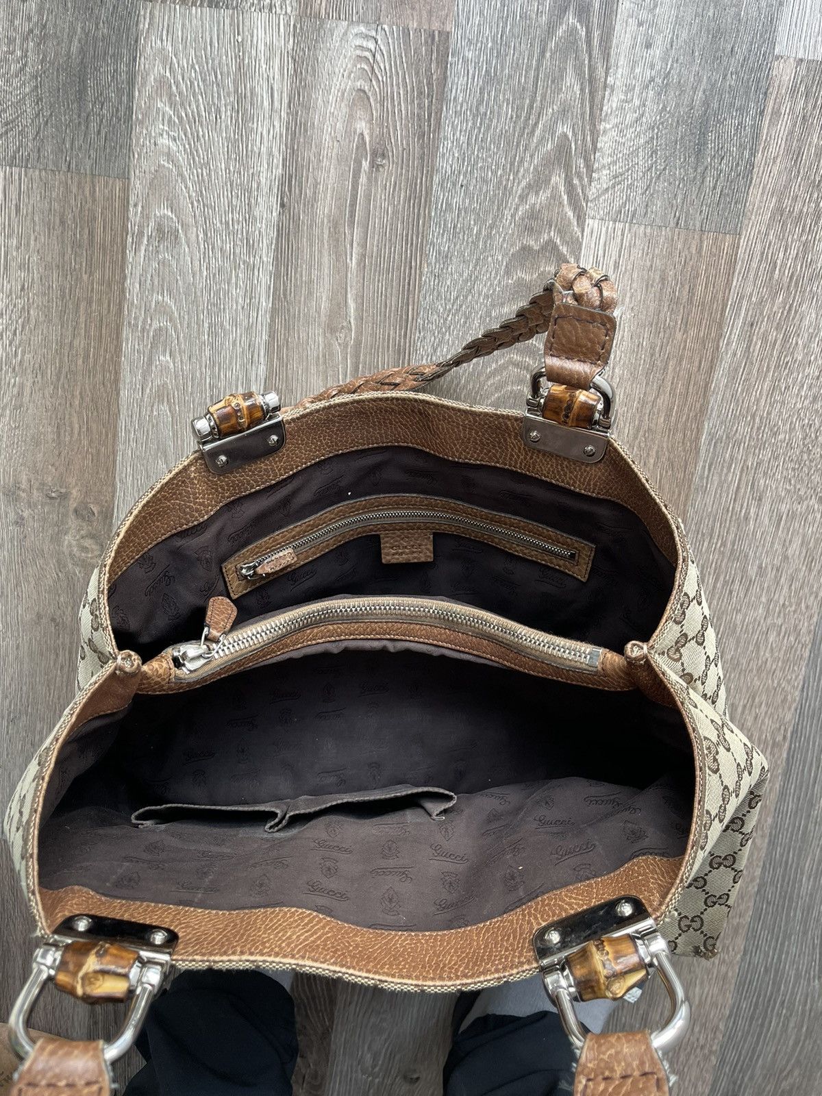 Gucci ❤️Gucci Brown Canvas vintage monogram leather bag women Size ONE SIZE - 11 Thumbnail