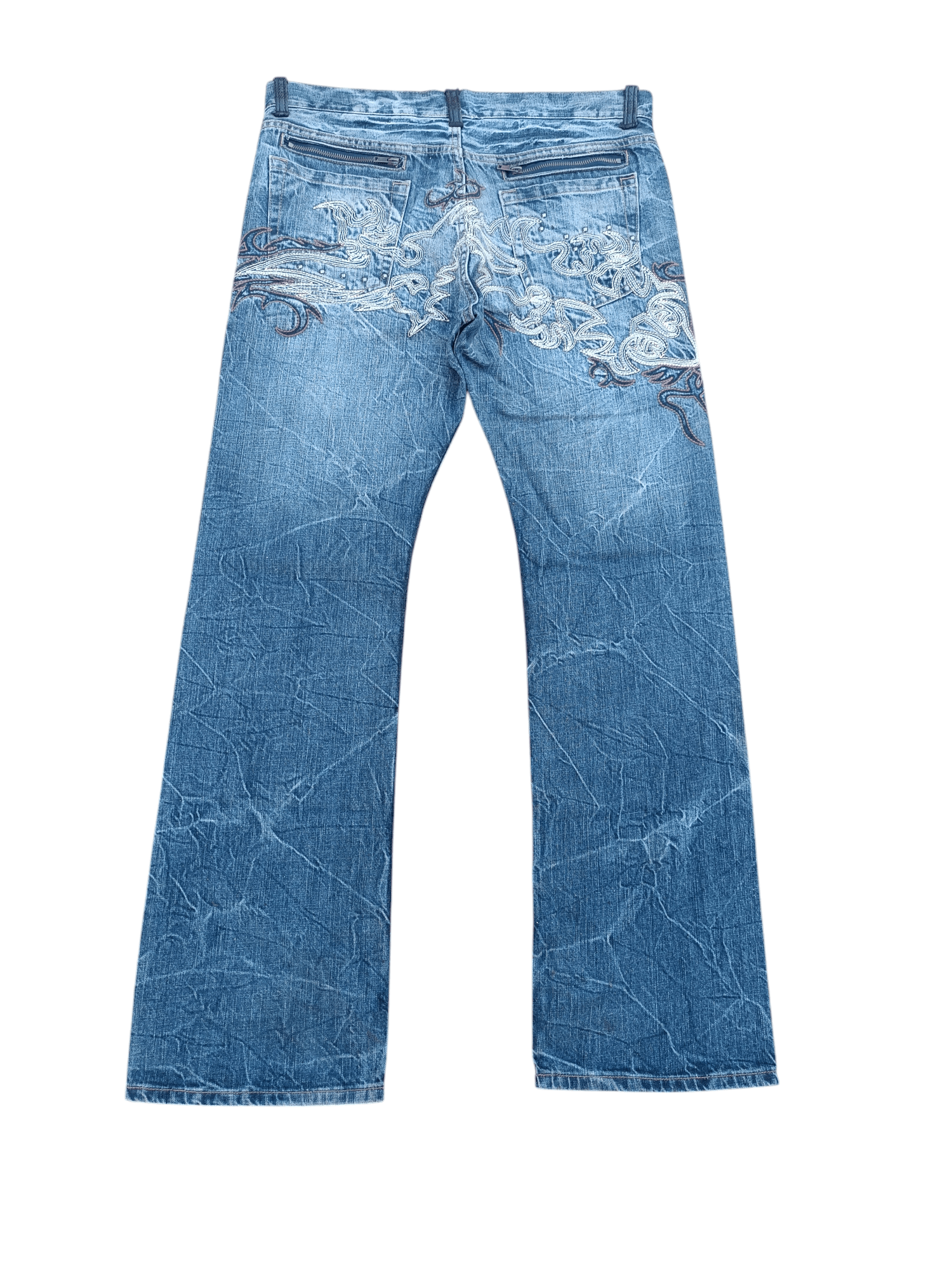 Japanese Brand × Tornado Mart RARE 💥 JAPANESE BRAND WHISKERS DISTRESSED EMBROIDERY DENIM Size US 34 / EU 50 - 3 Thumbnail