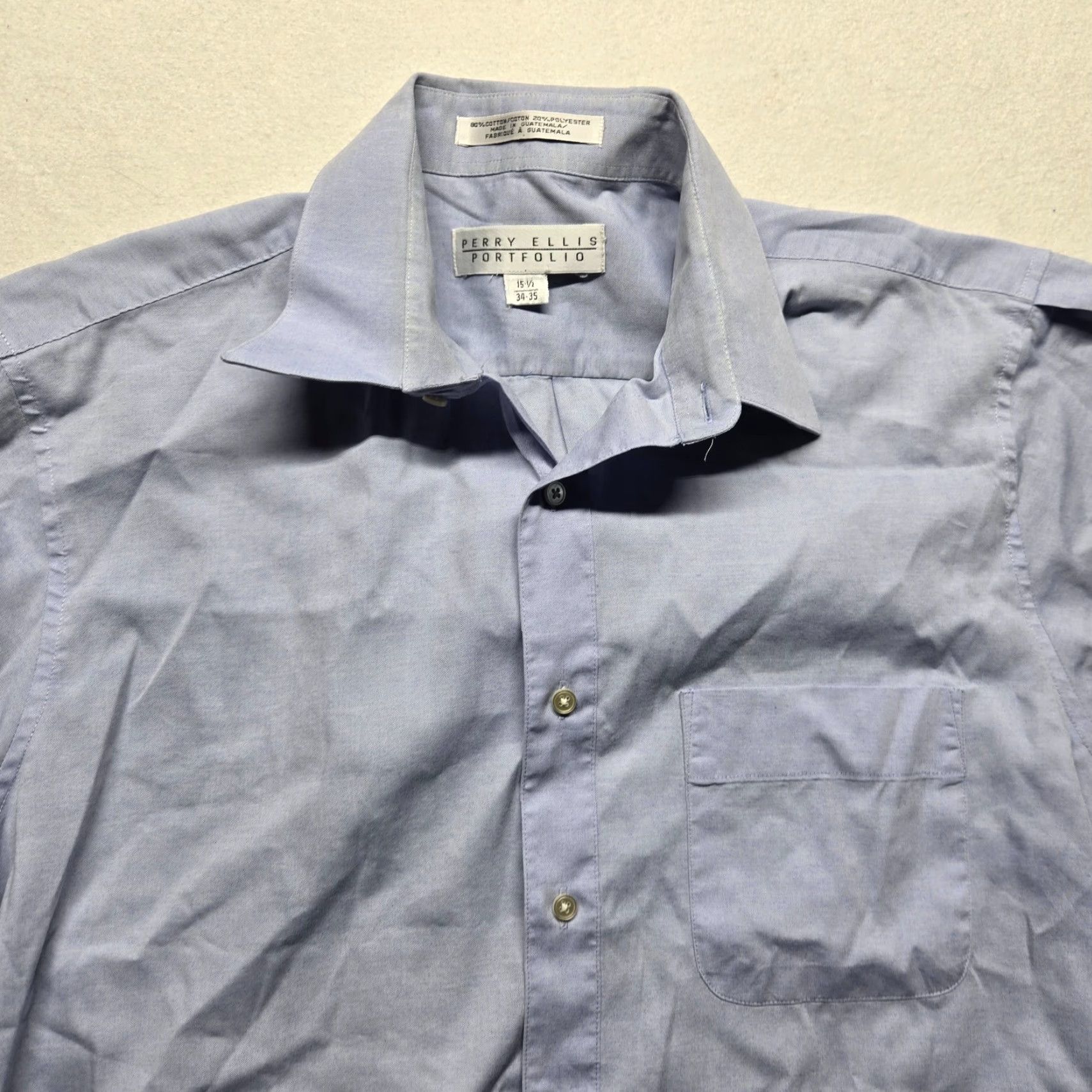 Perry Ellis Perry Ellis Shirt Button-Up Solid Light Blue Long Sleeve 15.5 Mens Regular Adult Blue Portfolio Button Up Shirt 15.5 Mens Size US M / EU 48-50 / 2 - 2 Thumbnail