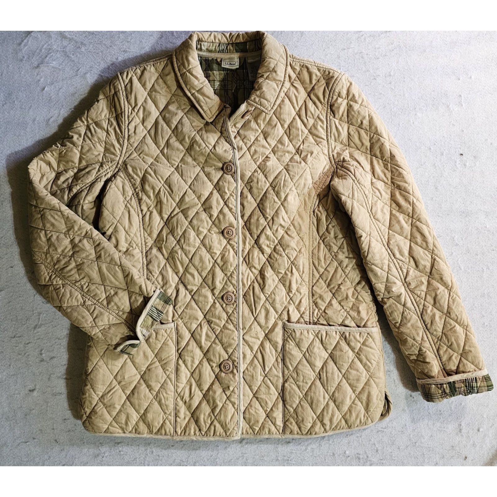 Vintage L.L. Bean Gold Quilted Jacket Nova Check Plaid Lined Snap Button Womens Sz L Size L / US 10 / IT 46 - 2 Thumbnail