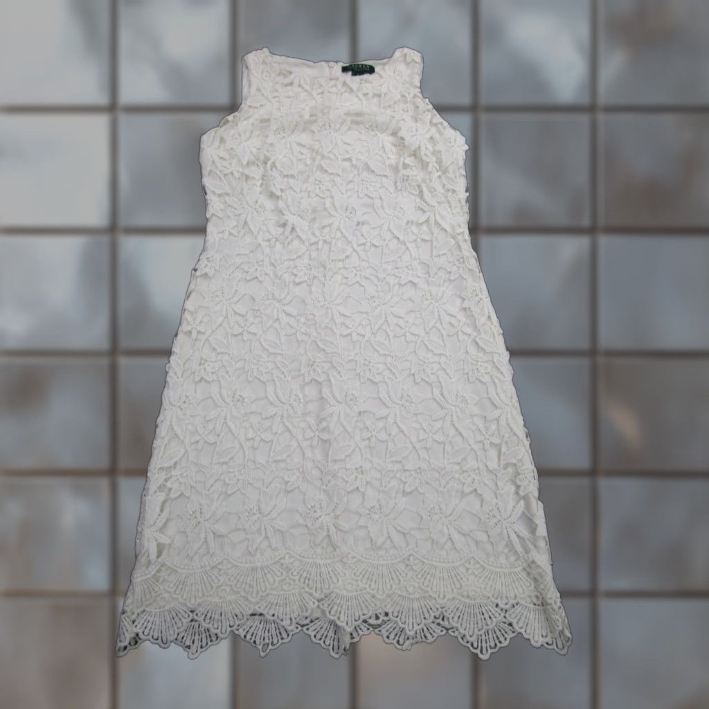 Lauren Ralph Lauren Dress Womens 6 White Floral Lace Sleeveless Sheath Elegant