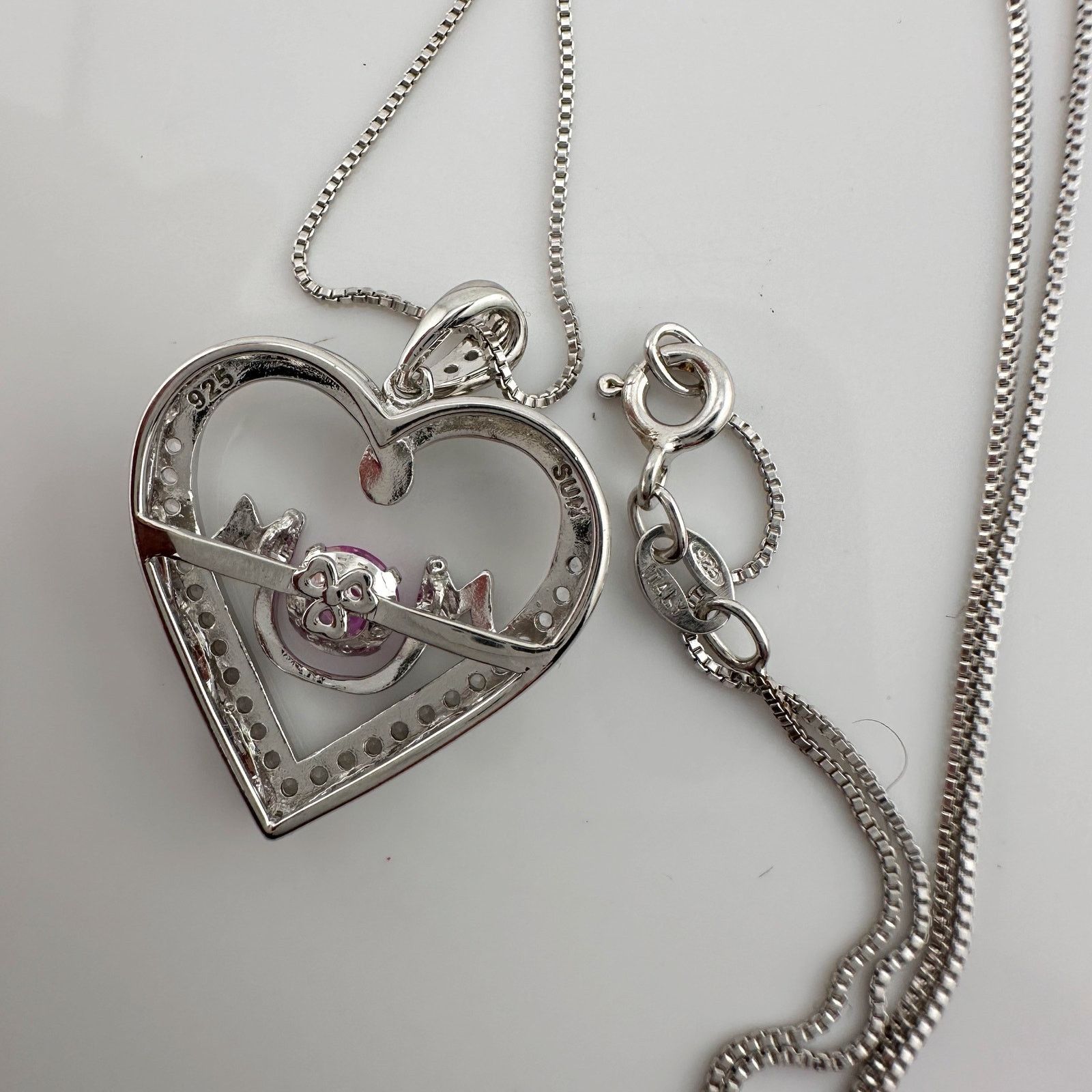 Other "Mom" Dancing Heart Necklace with Pink & White Sapphires Size ONE SIZE - 8 Thumbnail