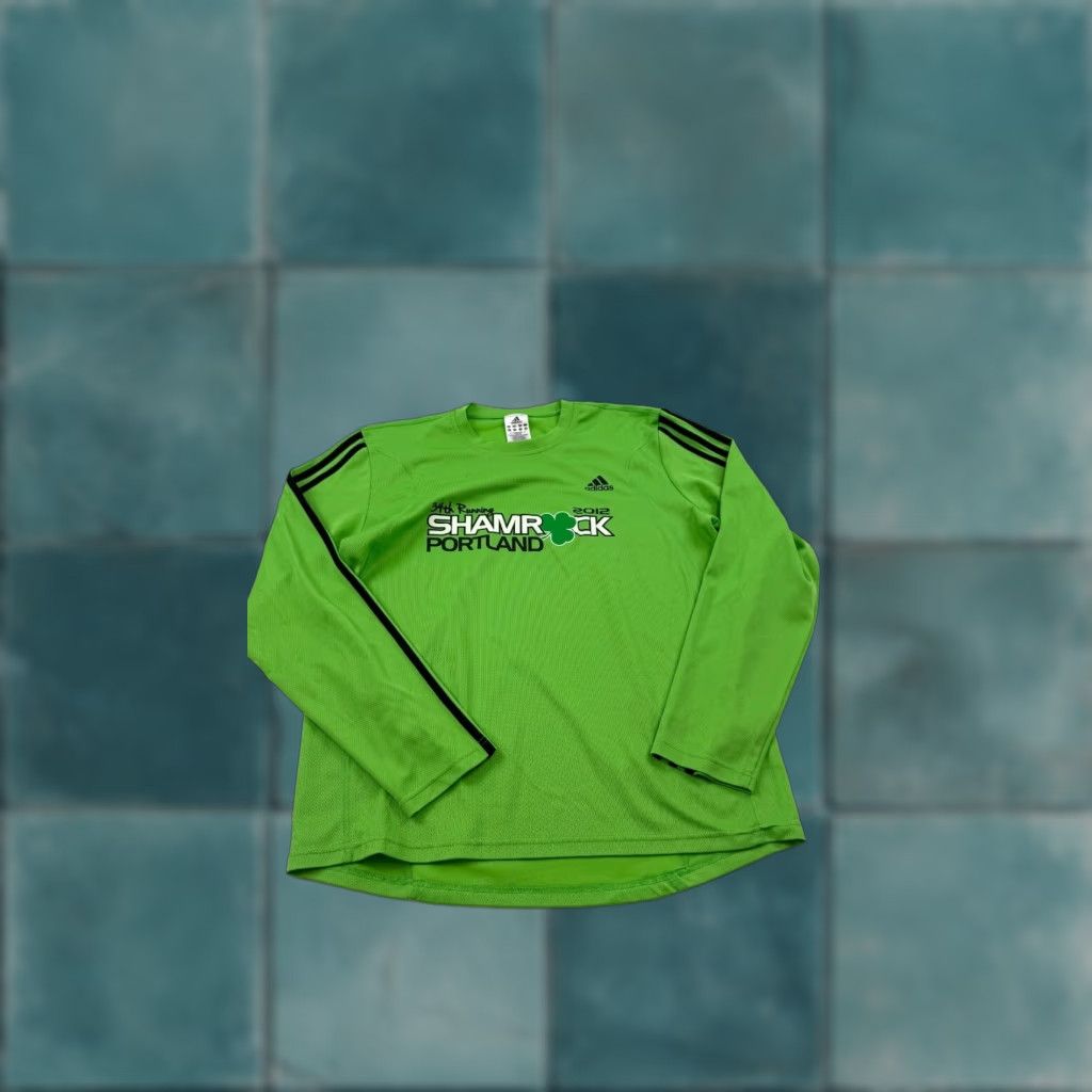 Adidas Adidas Shirt Mens Large Green 3-Stripes Shamrock Portland Crew Neck Short Sleeve Activewear Running Cross Training Mens Size US L / EU 52-54 / 3 - 1 Thumbnail