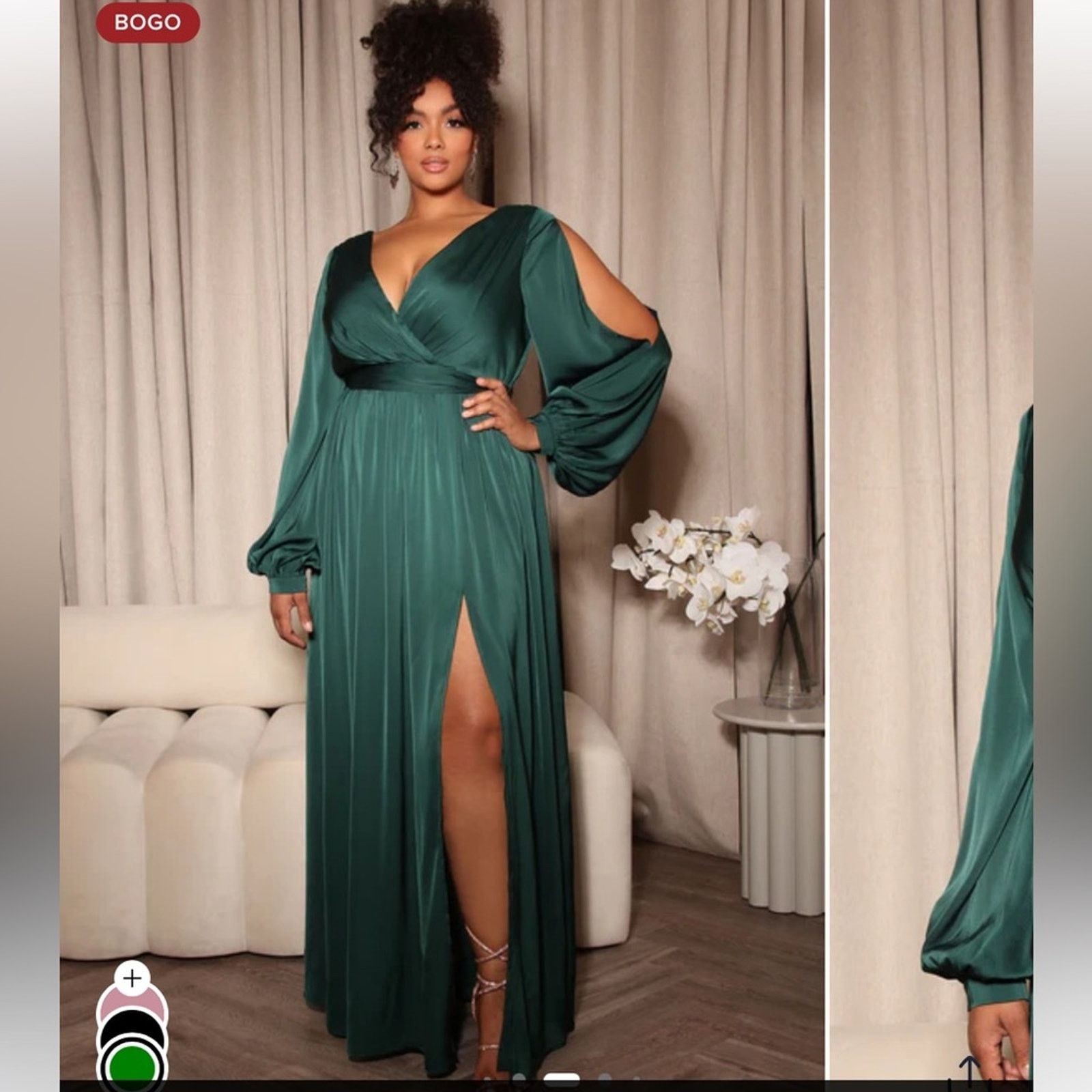 Other Fashion Nova Green Wrap Gown with Bishop Sleeves SZ 1X Size XL / US 12-14 / IT 48-50 - 10 Thumbnail