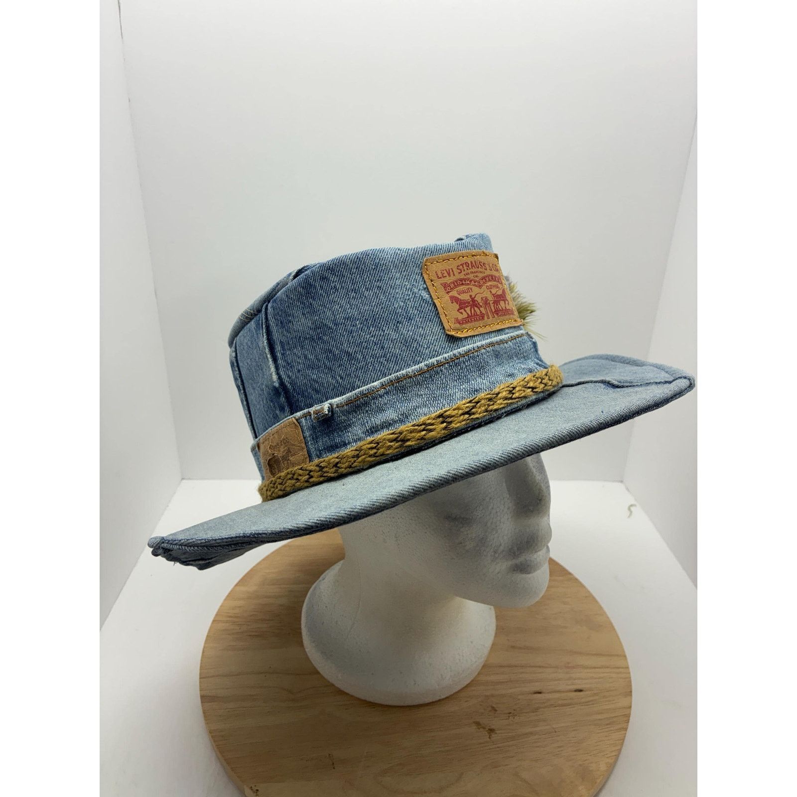 Other Handmade Upcycled Levi's Denim Bucket Hat – Pheasant Feather Size ONE SIZE - 8 Thumbnail