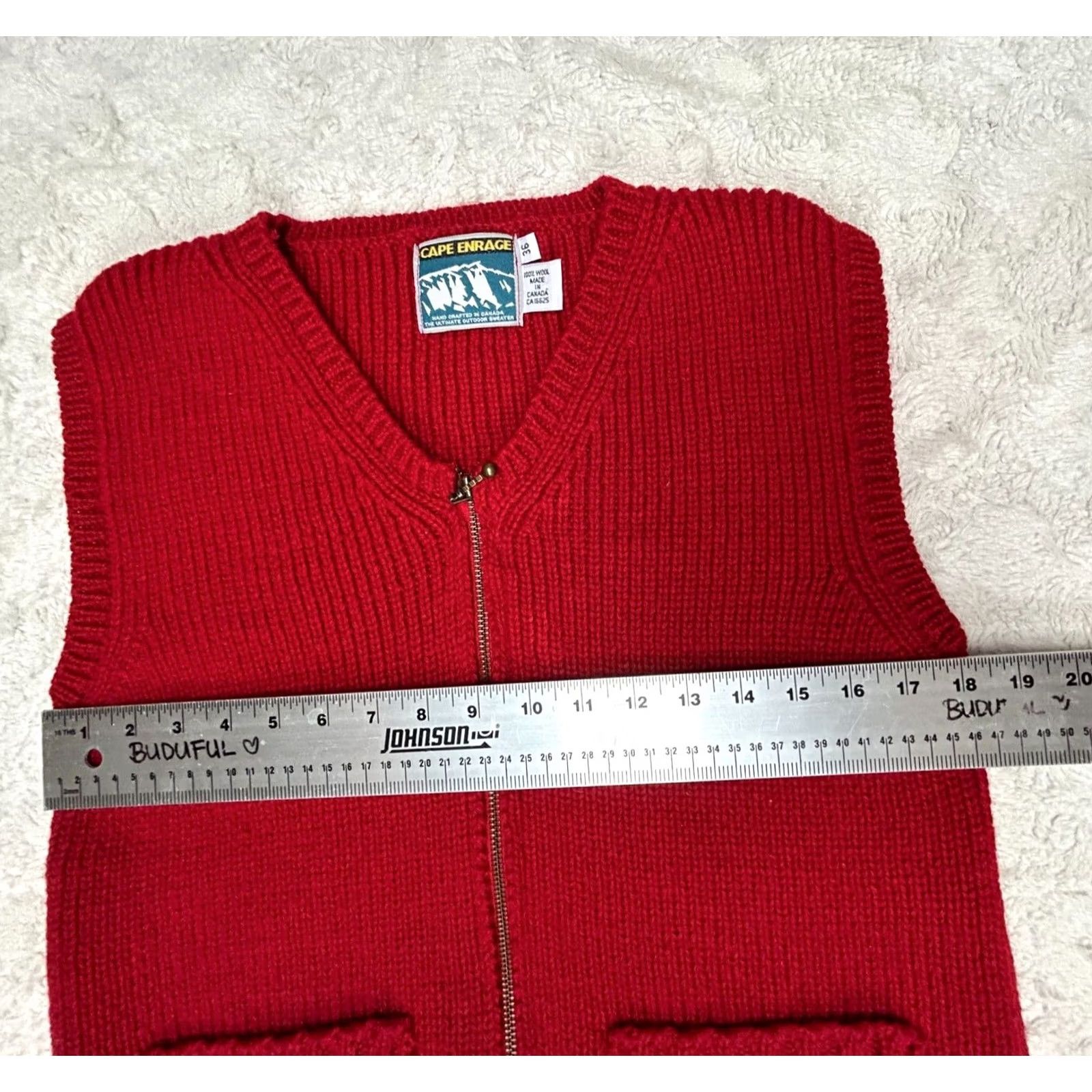 Vintage Cape Enrage Womens Zip Front 100% Wool Knit Vest Red Pockets Sleeveless V-Neck 36 Cap Sleeve Knit Vest Casual Mens Womens Size XS / US 0-2 / IT 36-38 - 4 Thumbnail