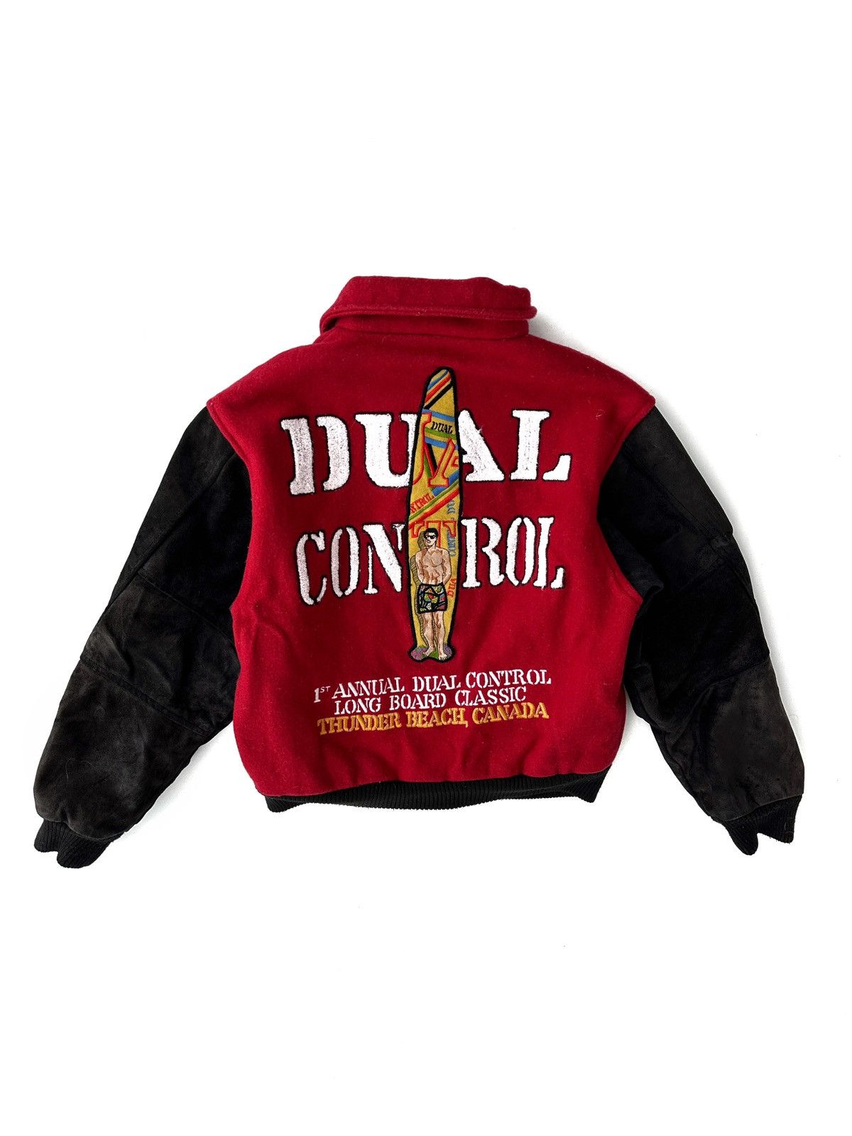 image of Varsity Jacket x Vintage Dual Control Varsity Bomber Jacket Long Board in Red, Men's (Size Medium)