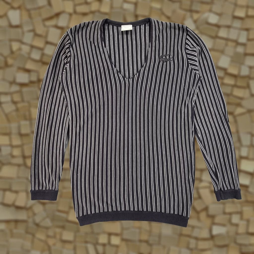 Lacoste Lacoste Womens Jumper Black Stripped Cotton Knit Sweater V-Neck Long Sleeve Casual Designer Limited Edition 10 UK 38 Size XS / US 0-2 / IT 36-38 - 1 Thumbnail